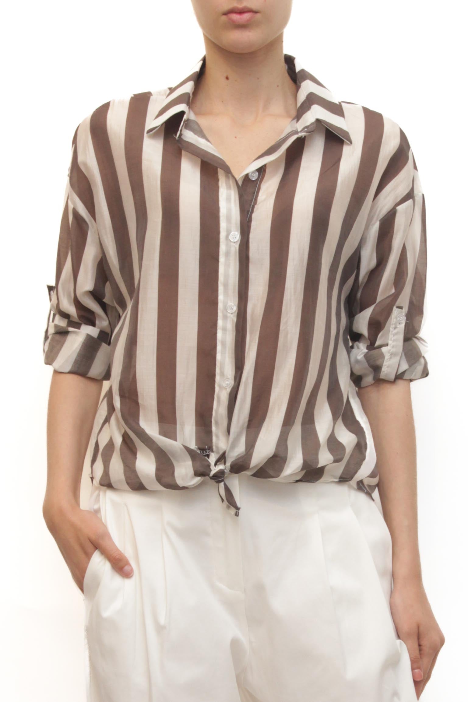 LEVH - camicia Clemenzia - RIGA BIANCO/MARRONE