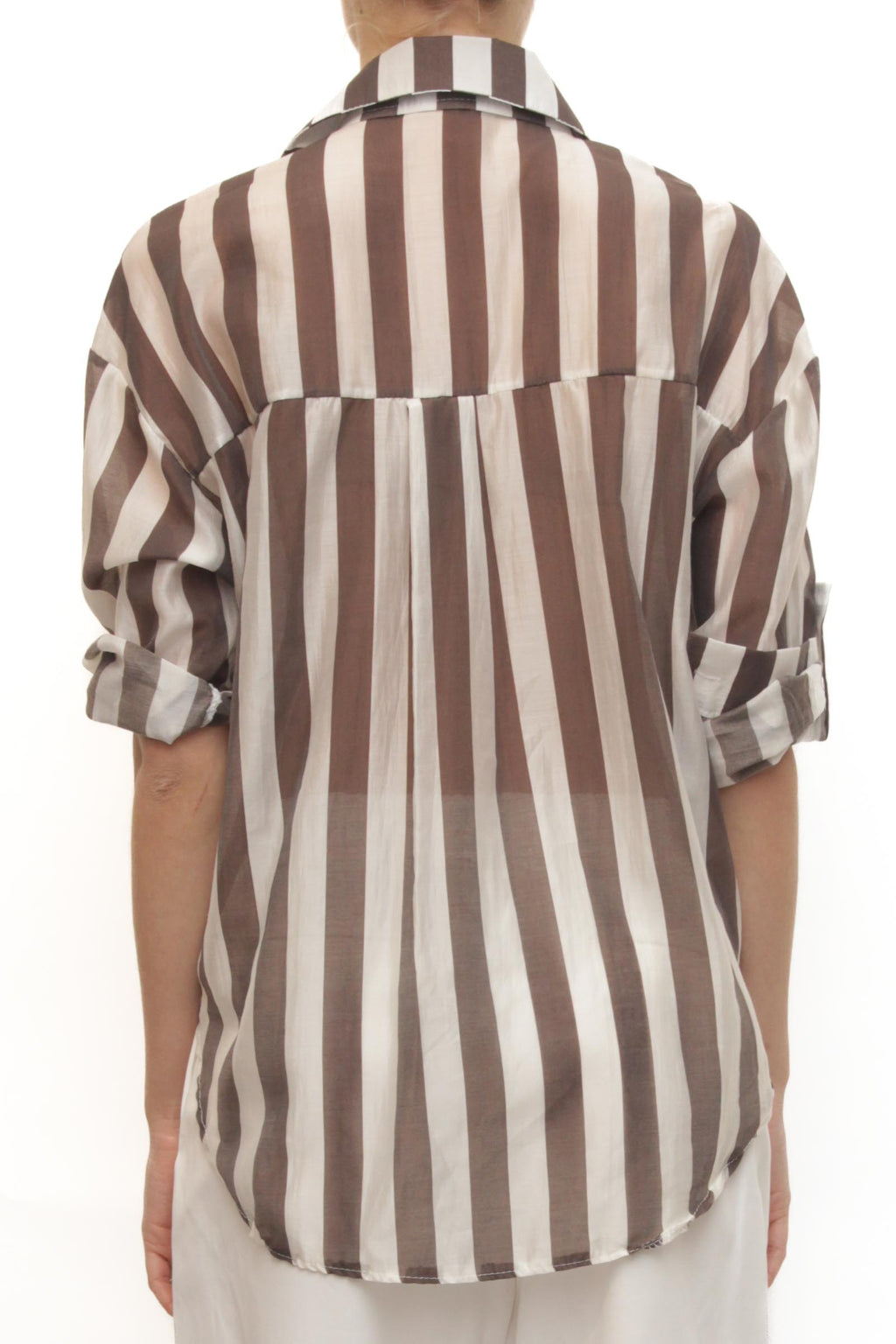LEVH - camicia Clemenzia - RIGA BIANCO/MARRONE