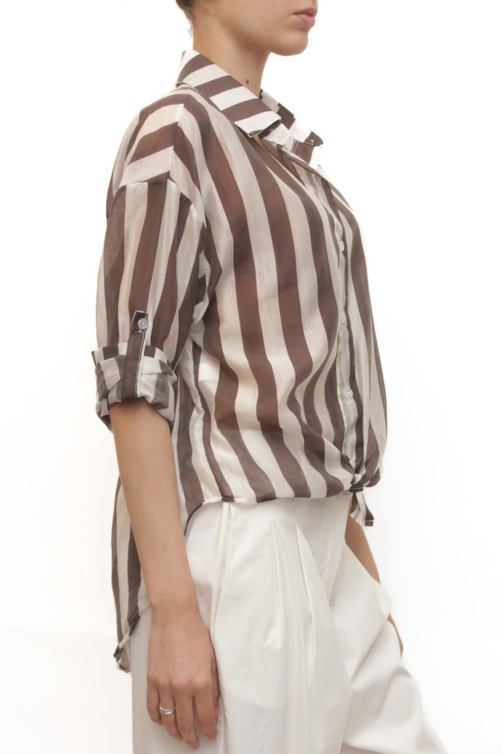 LEVH - camicia Clemenzia - RIGA BIANCO/MARRONE