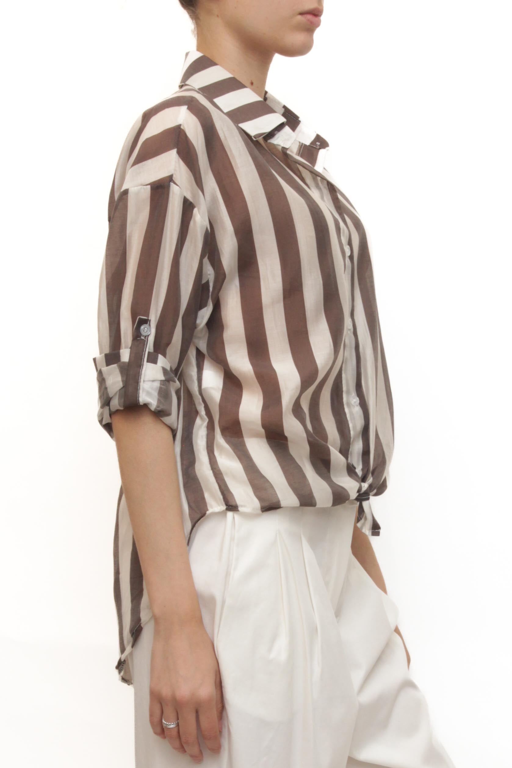 LEVH - camicia Clemenzia - RIGA BIANCO/MARRONE