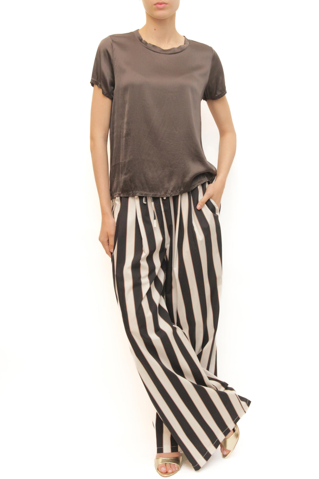 LEVH - Pantalone Pantar - RIGA BIANCO/NERO