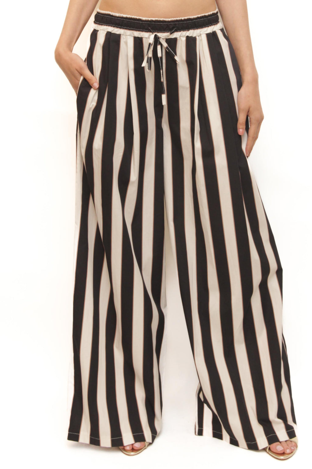 LEVH - Pantalone Pantar - RIGA BIANCO/NERO