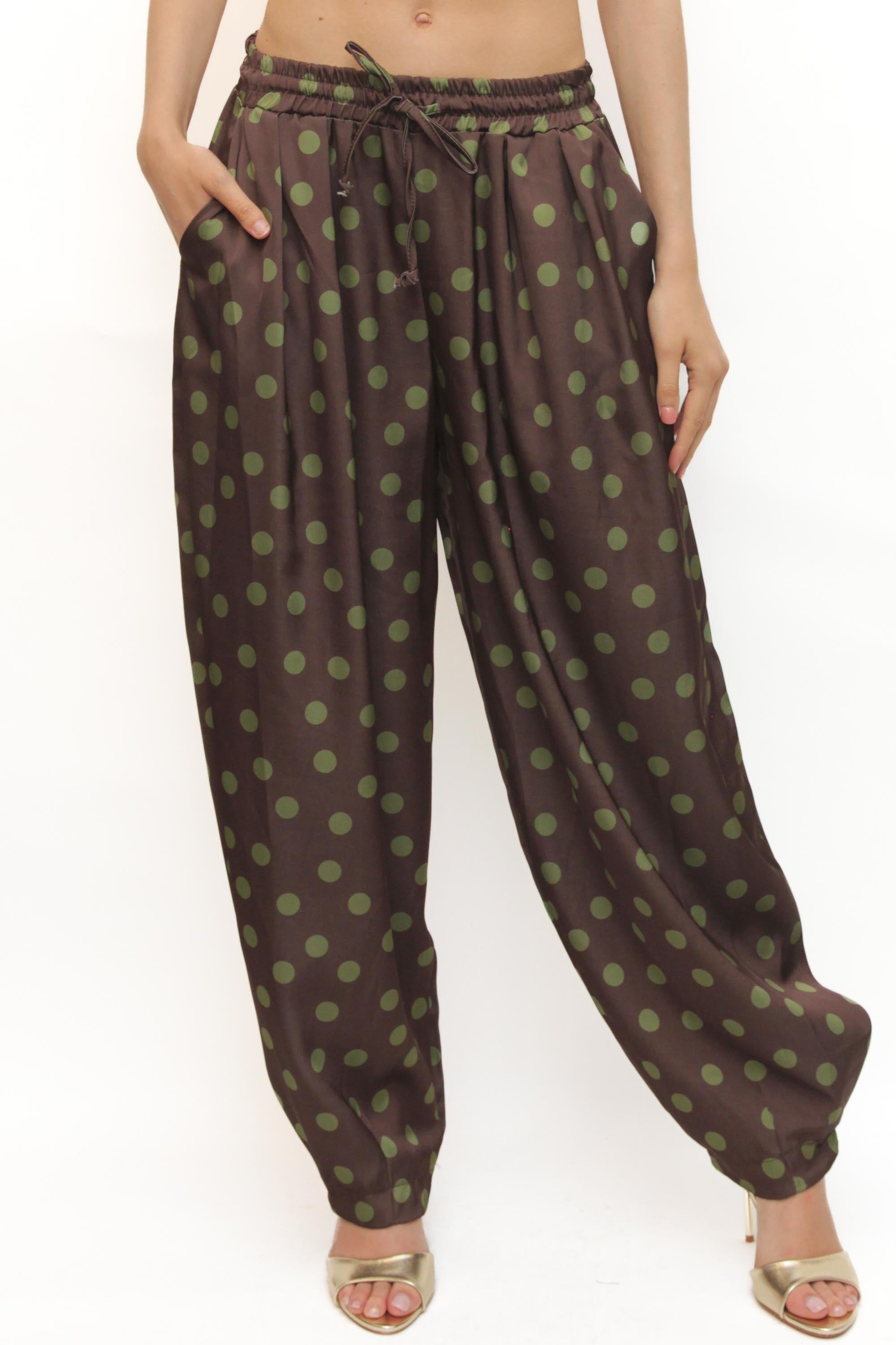LEVH - Pantalone Pako - MARRONE pois verde