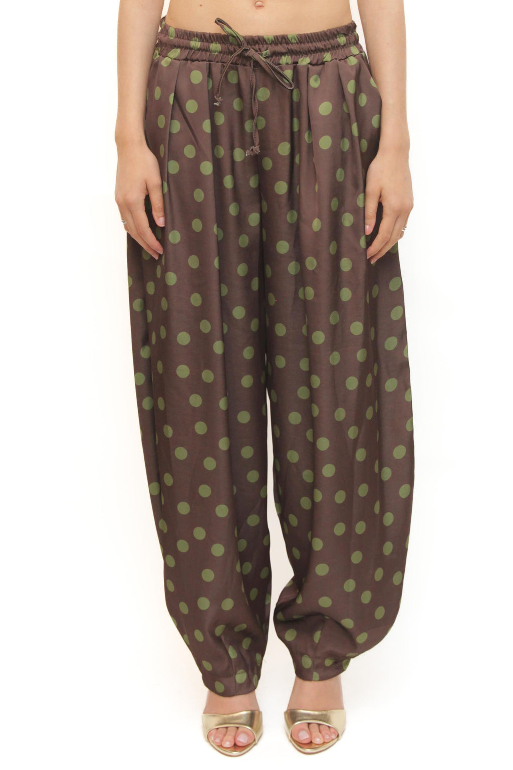 LEVH - Pantalone Pako - MARRONE pois verde