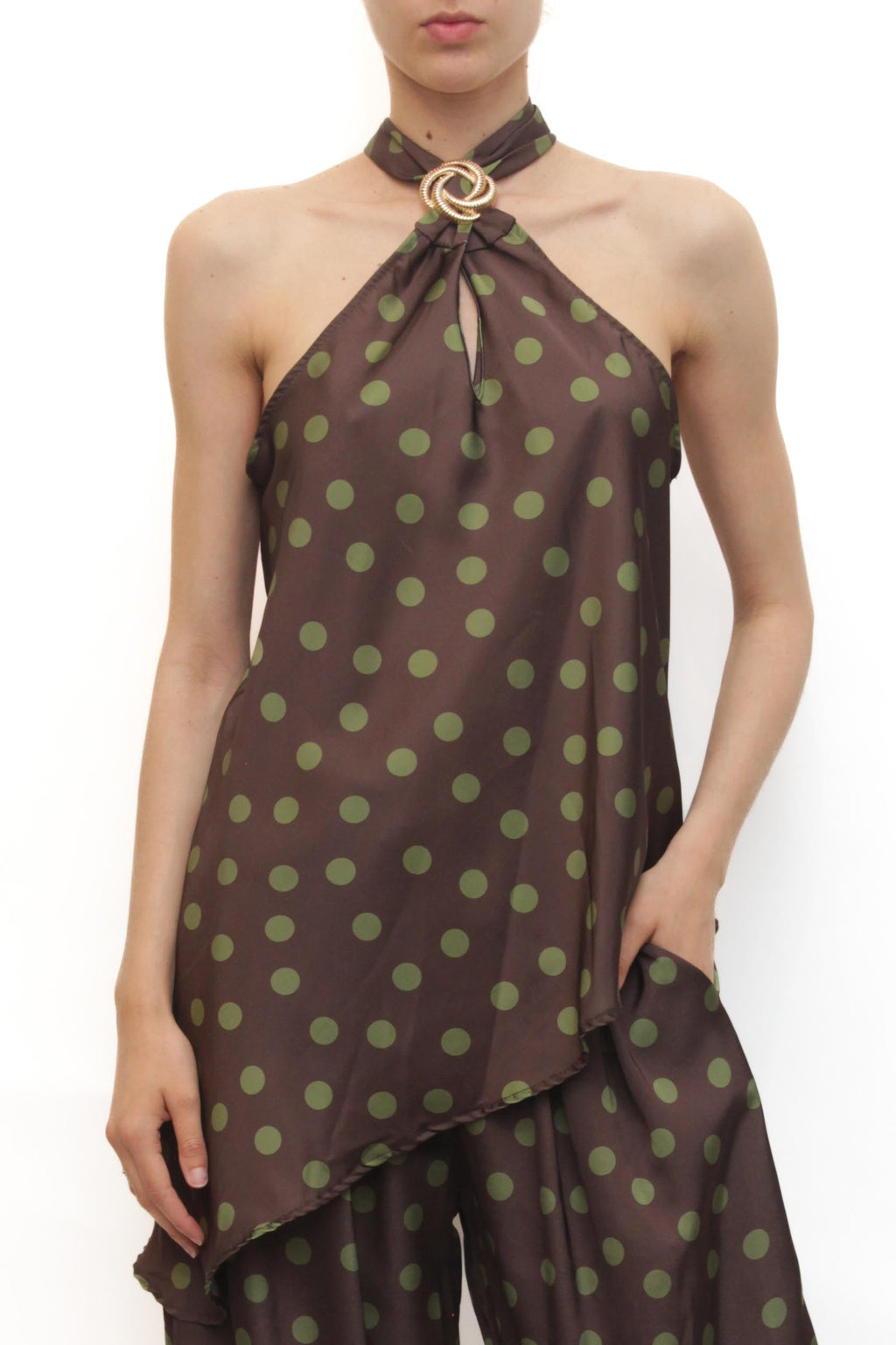 LEVH - Top Theodora - MARRONE pois verde