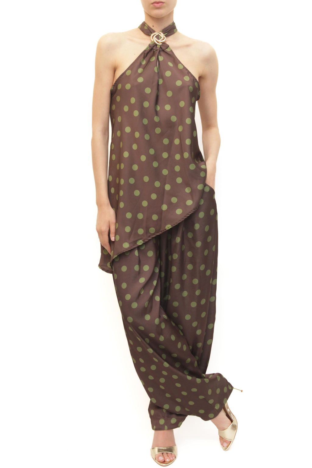 LEVH - Top Theodora - MARRONE pois verde