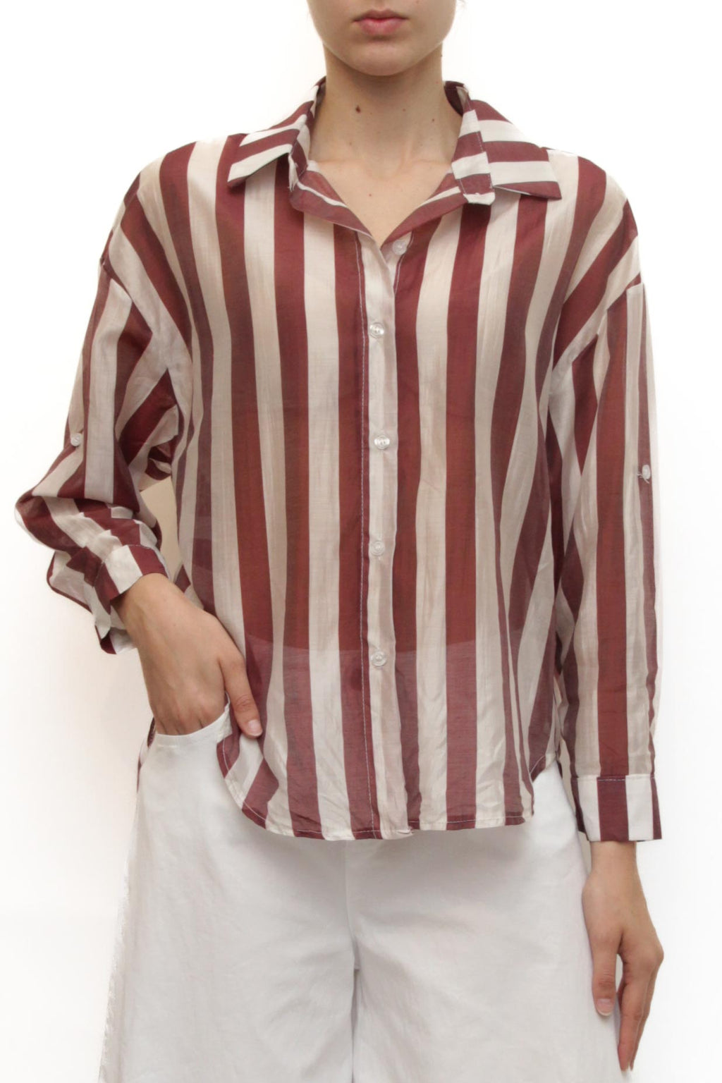 LEVH - camicia Clemenzia - RIGA BIANCO/BORDX