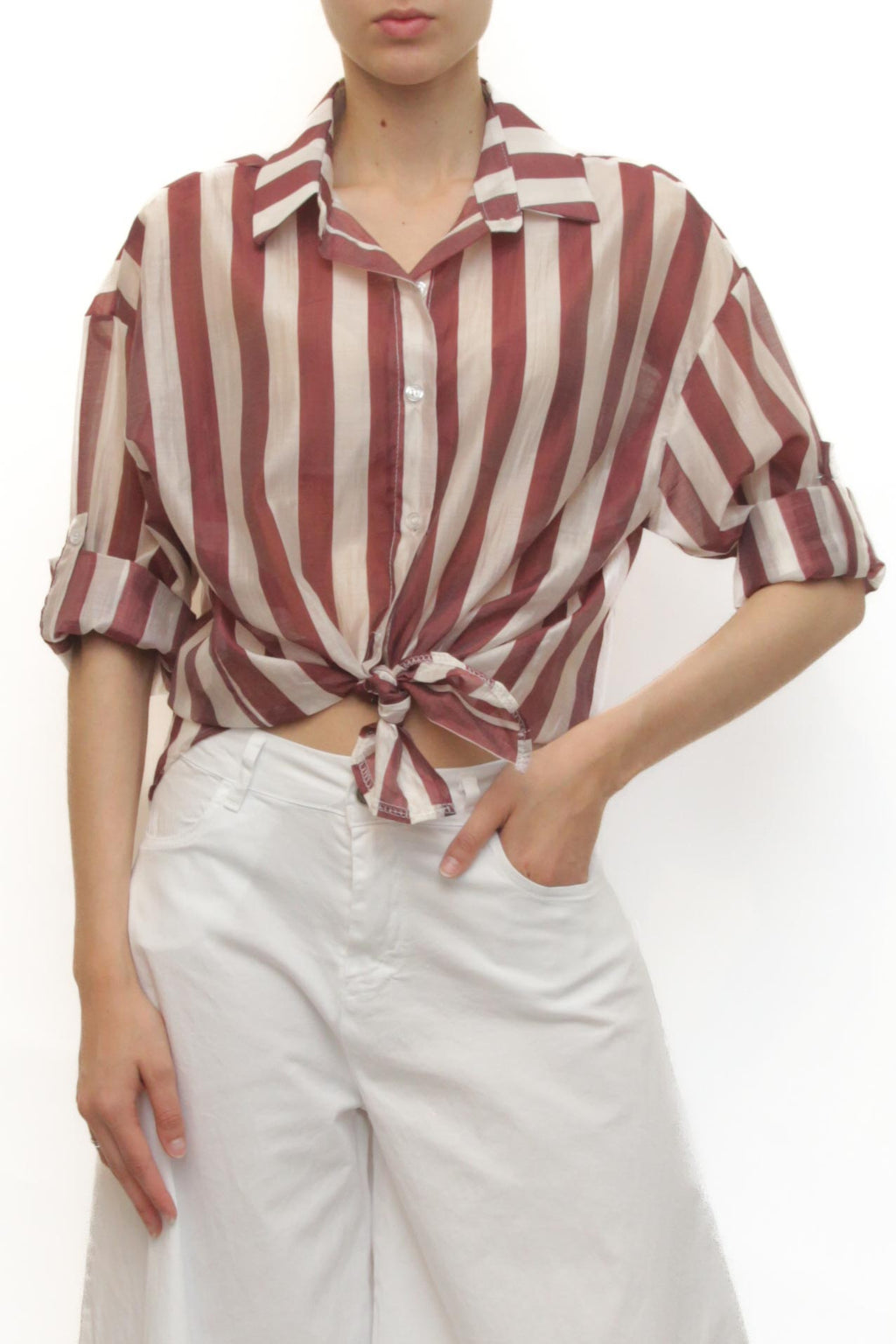 LEVH - camicia Clemenzia - RIGA BIANCO/BORDX