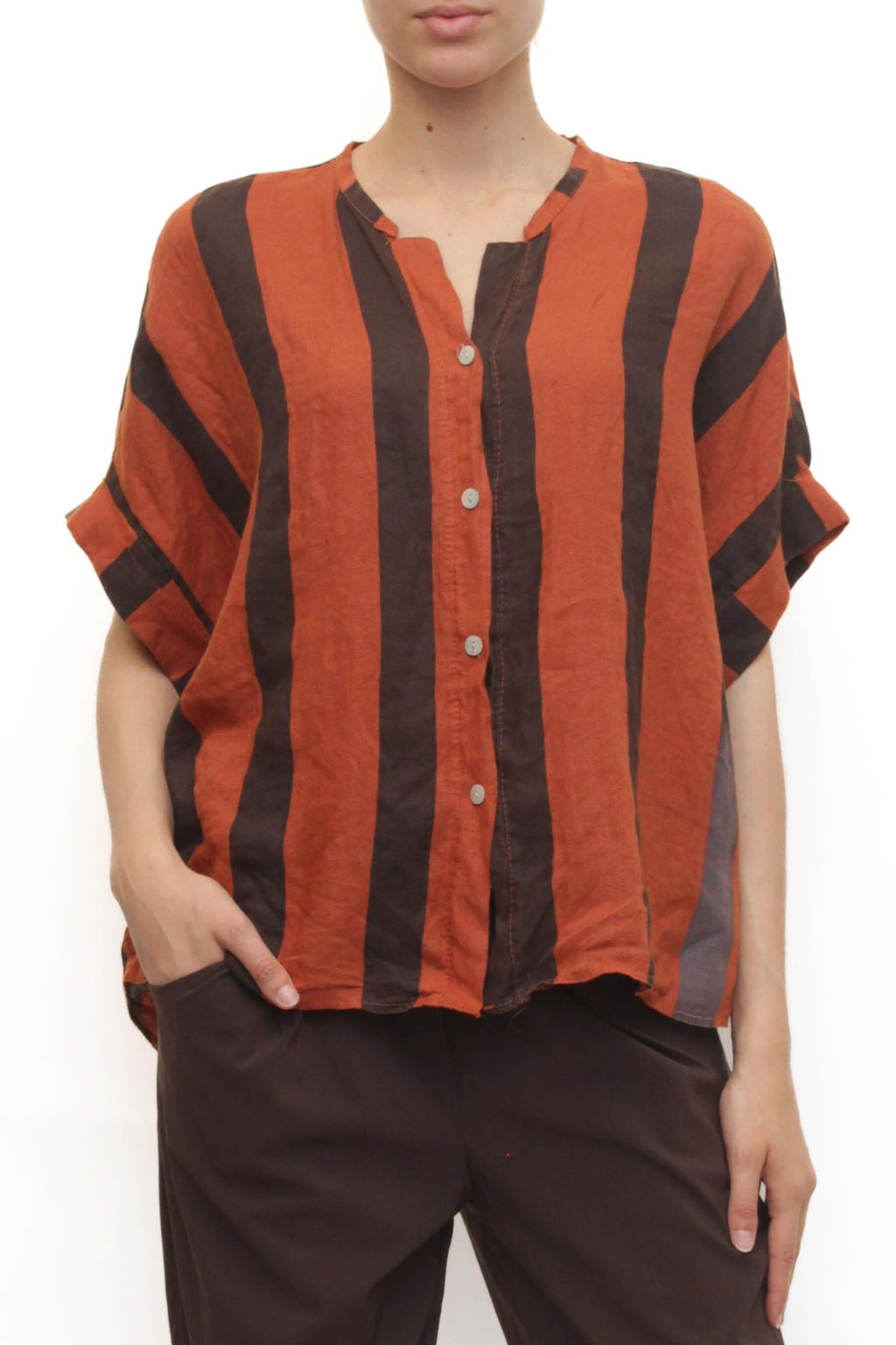 LEVH - Camicia Clermont - Riga arancio/moro