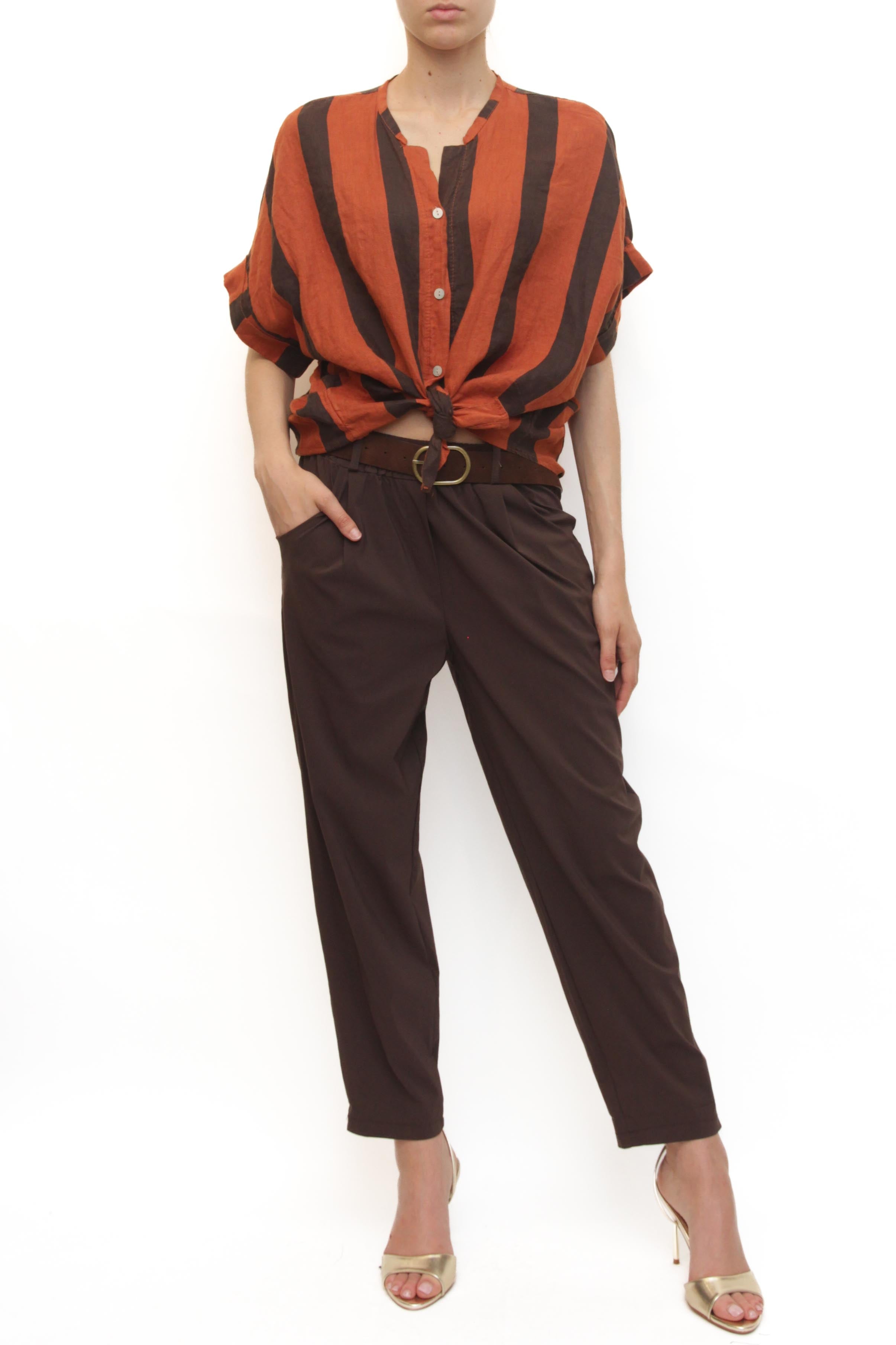 LEVH - Camicia Clermont - Riga arancio/moro
