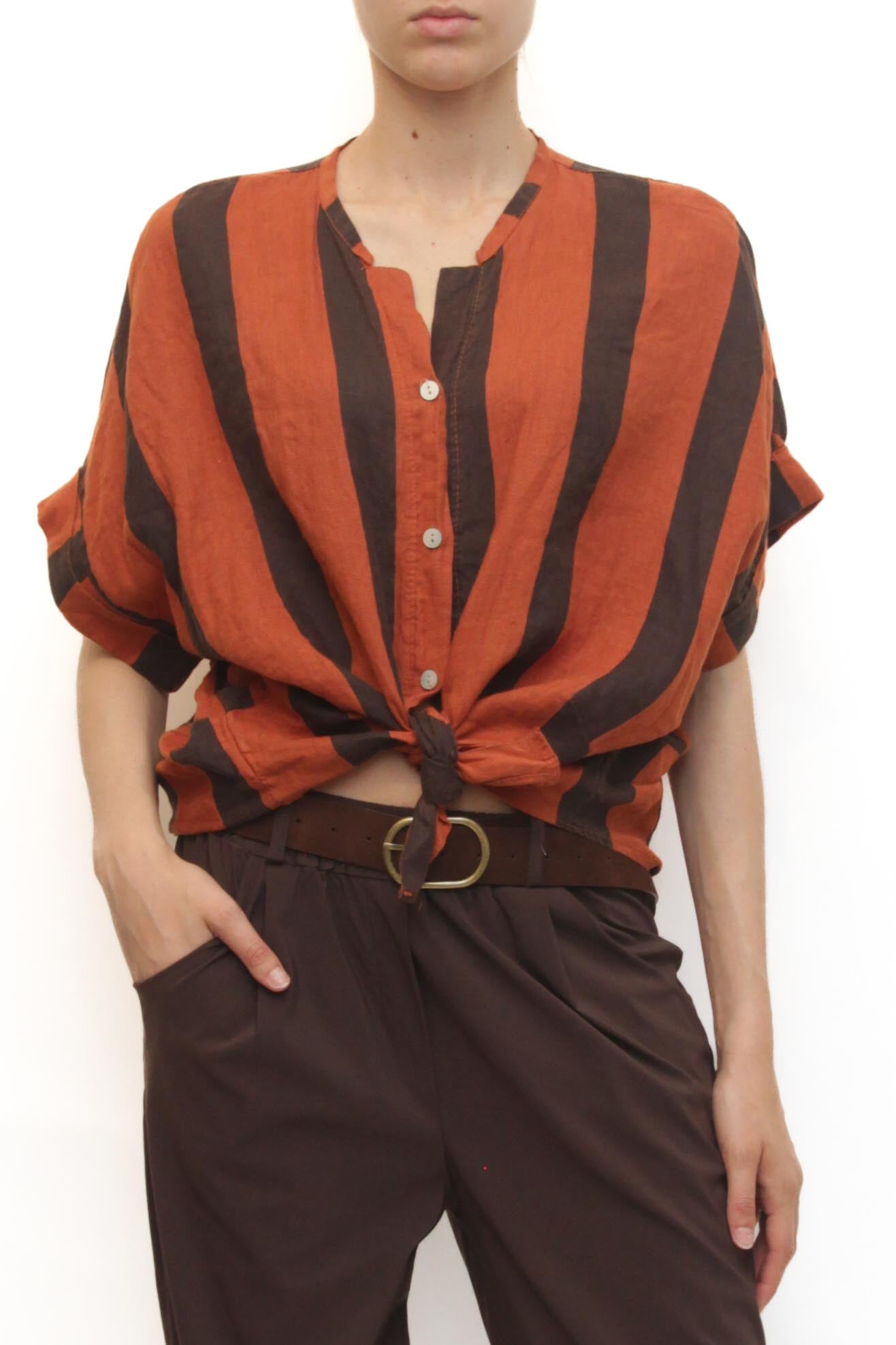 LEVH - Camicia Clermont - Riga arancio/moro
