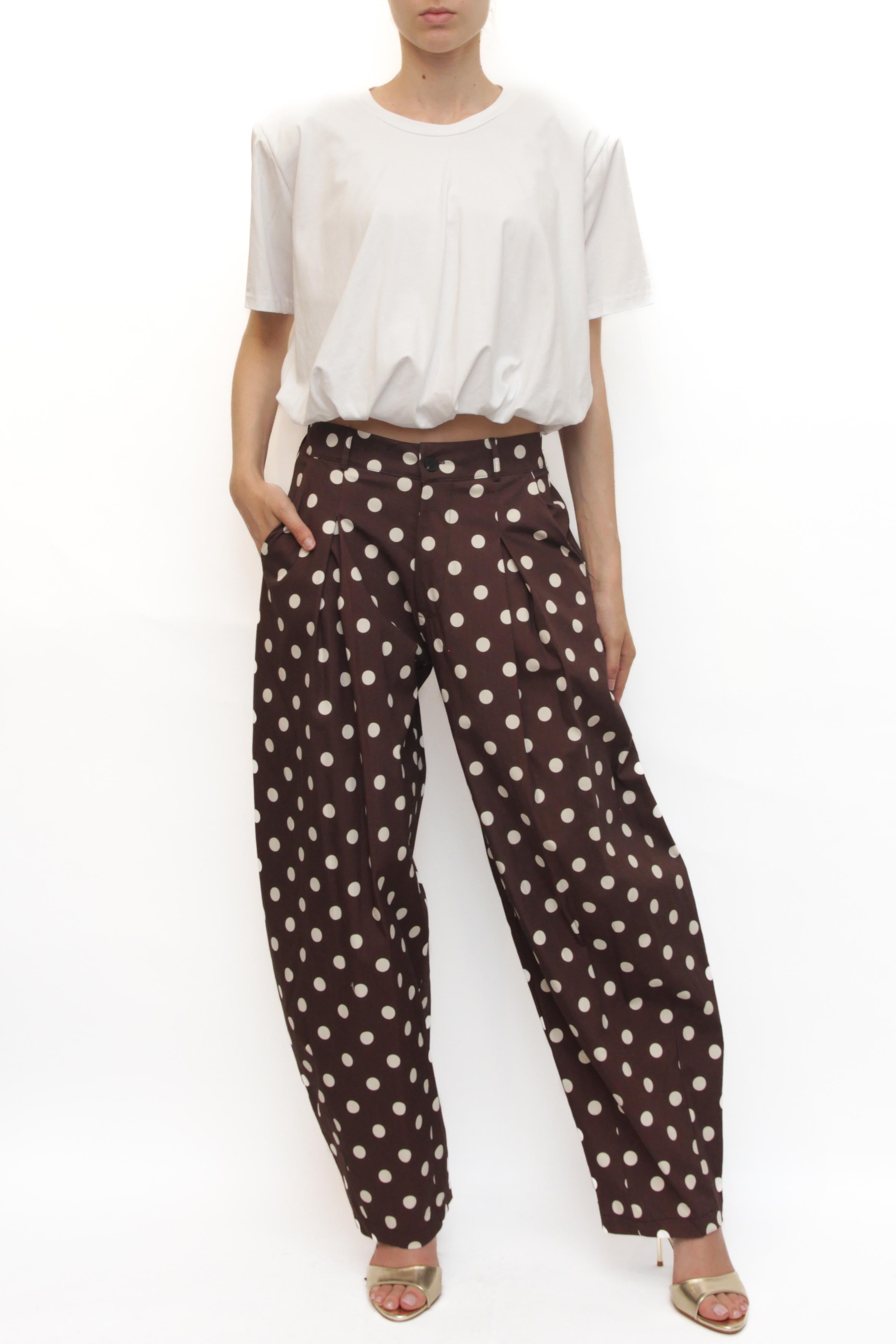 LEVH - Pantalone Panjëz - MARRONE pois bianco