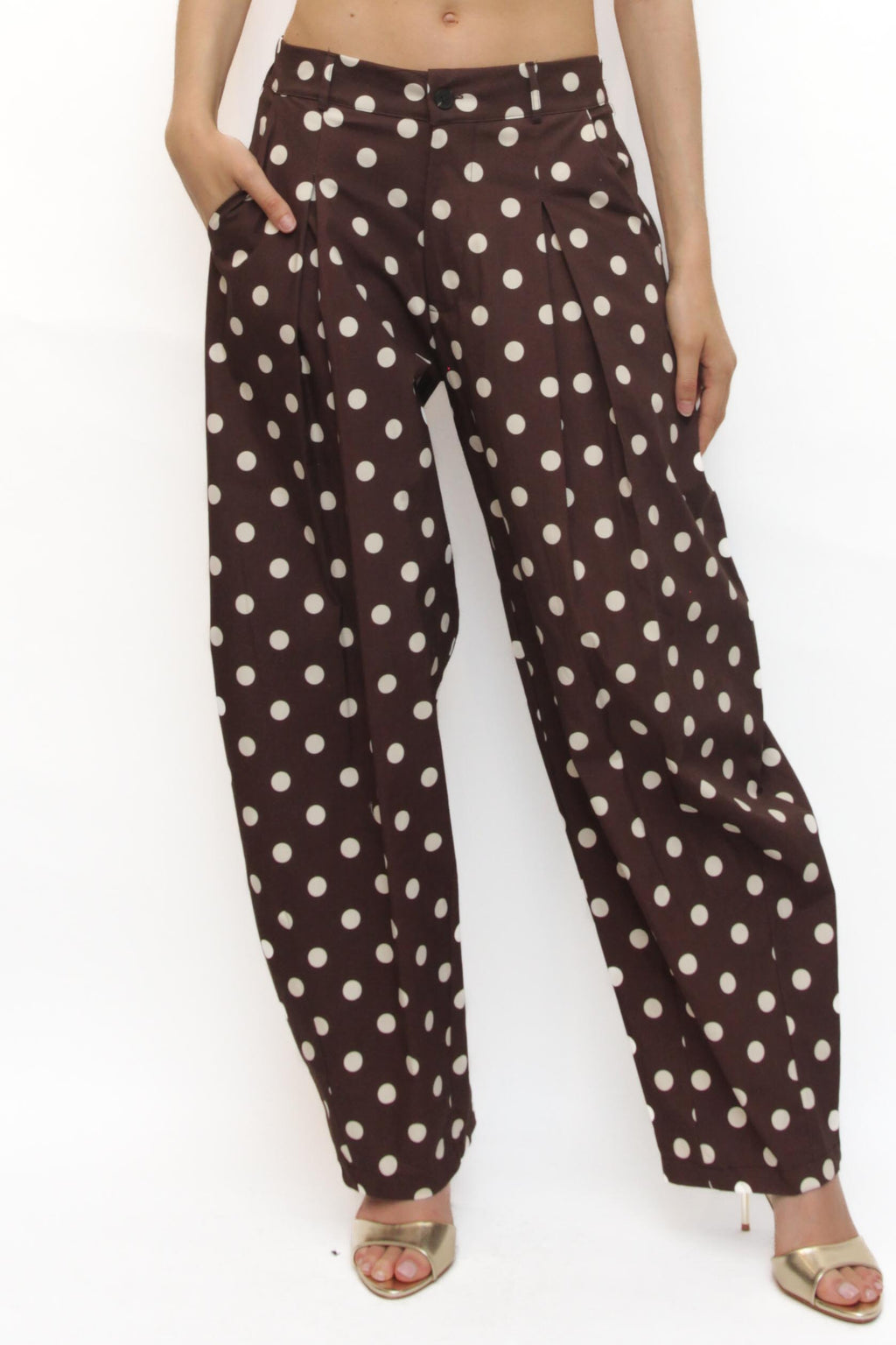 LEVH - Pantalone Panjëz - MARRONE pois bianco