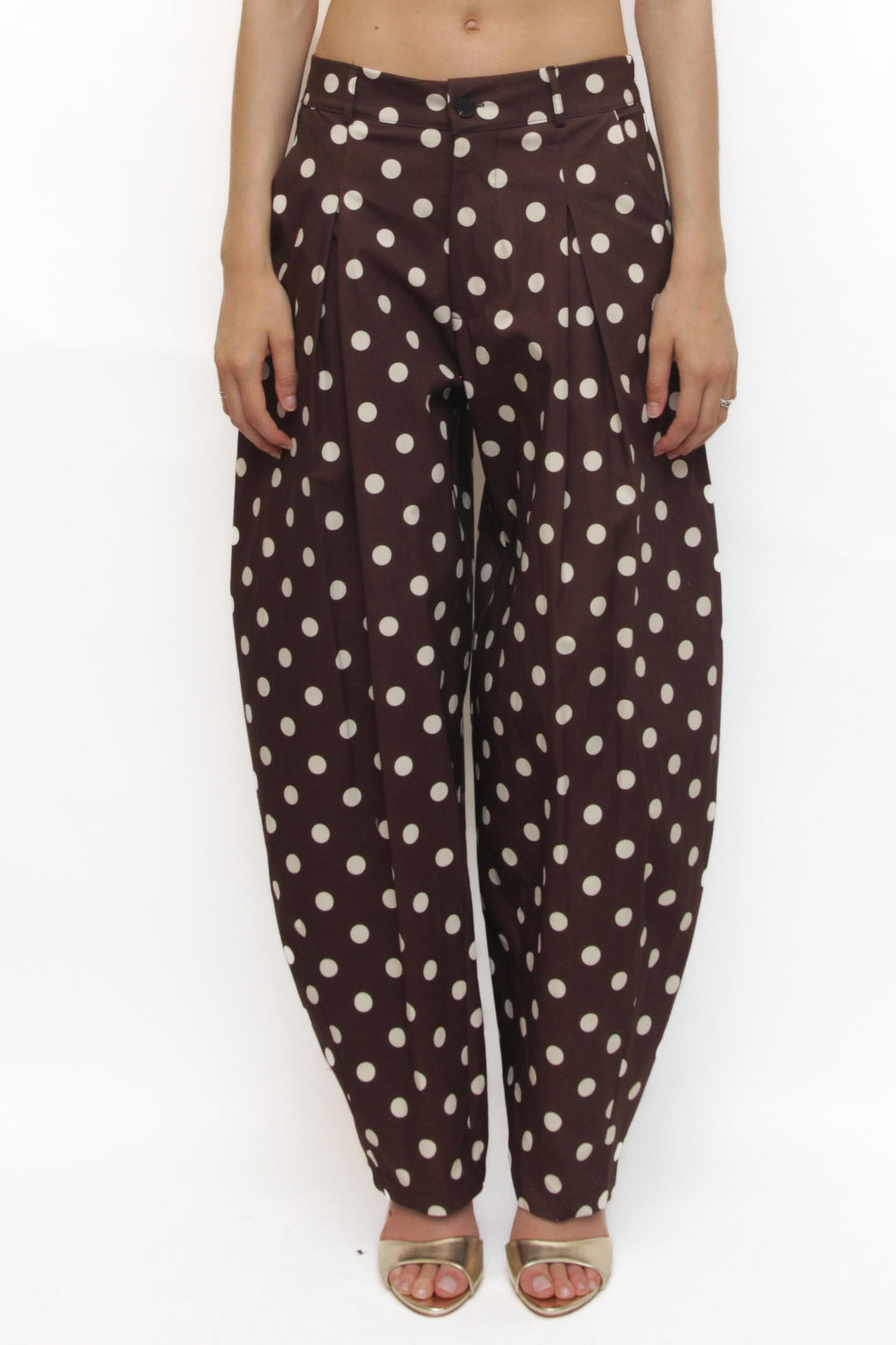 LEVH - Pantalone Panjëz - MARRONE pois bianco