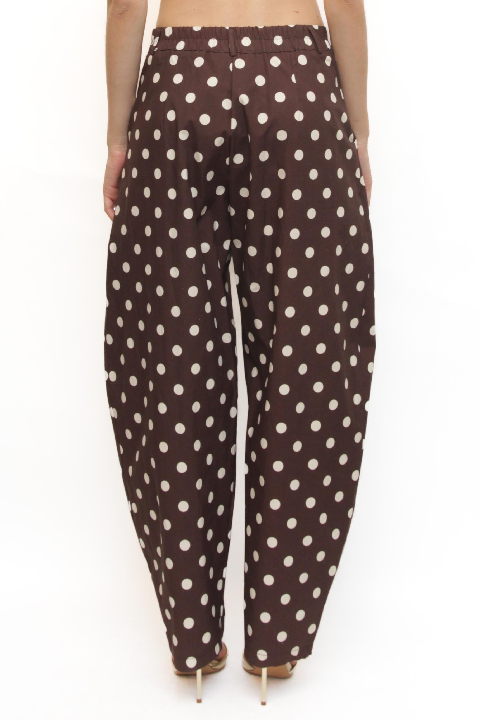 LEVH - Pantalone Panjëz - MARRONE pois bianco
