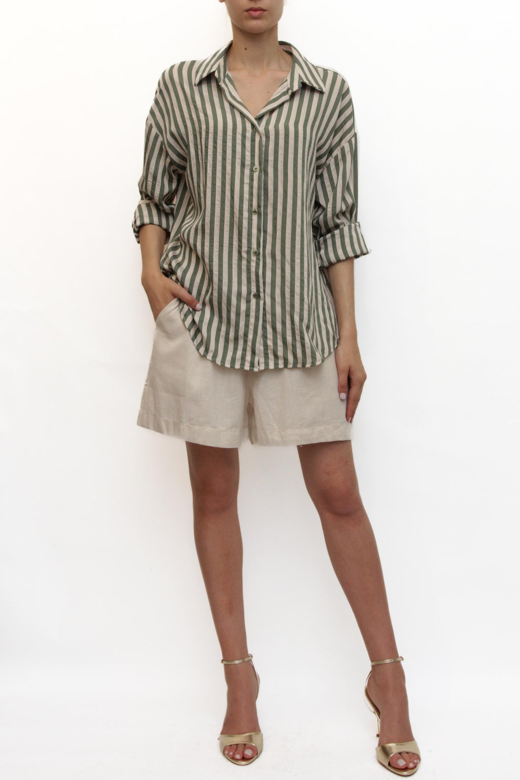LEVH - Camicia Cleofe - RIGA BEIGE/MILITARE