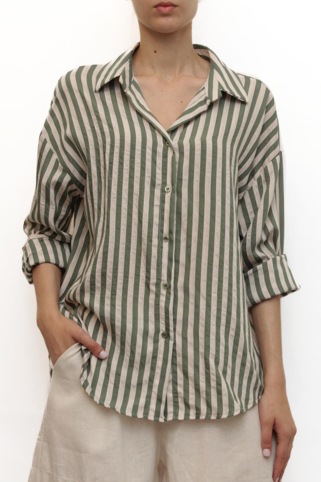 LEVH - Camicia Cleofe - RIGA BEIGE/MILITARE