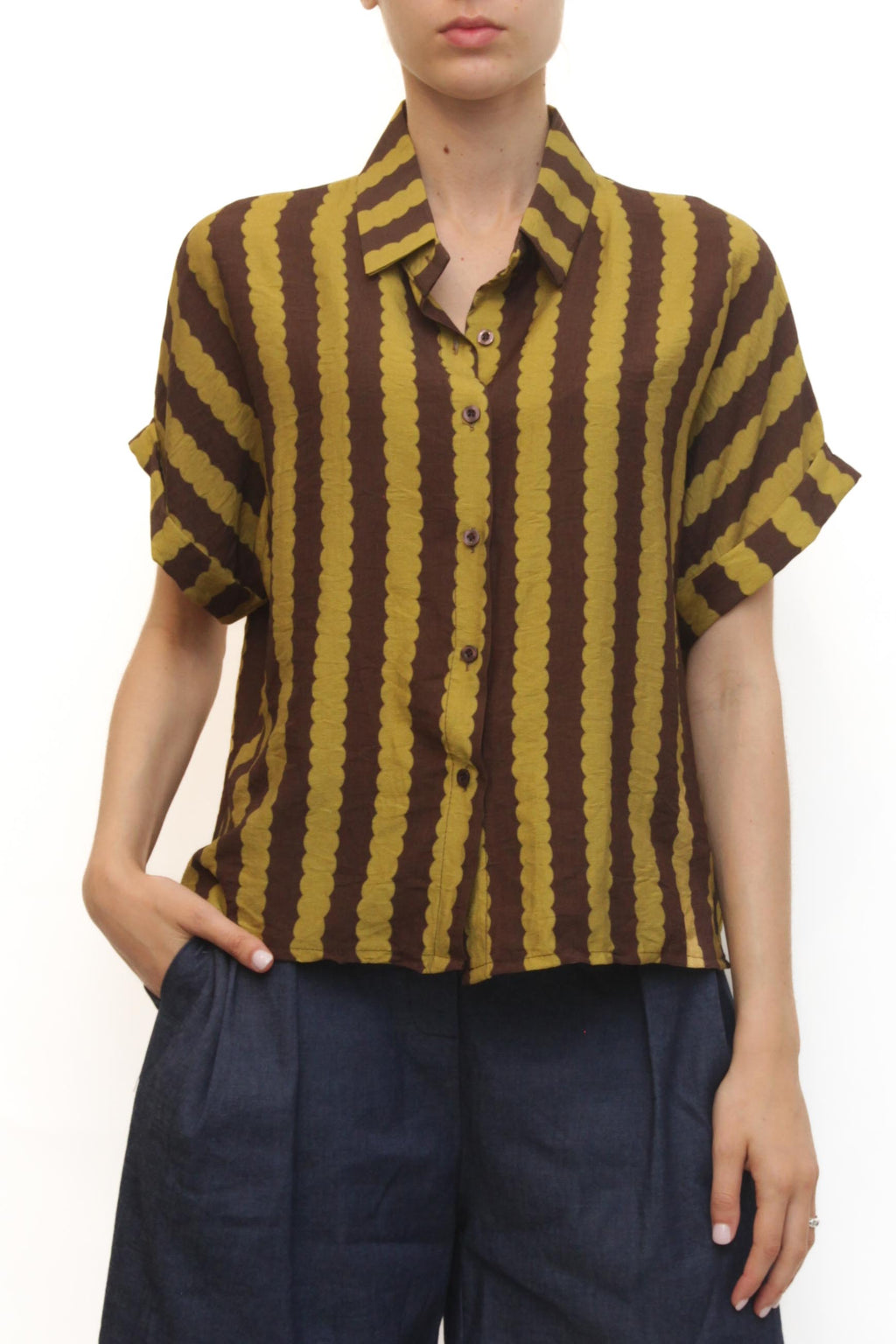 LEVH - Camicia Corgy - Riga marrone/senape