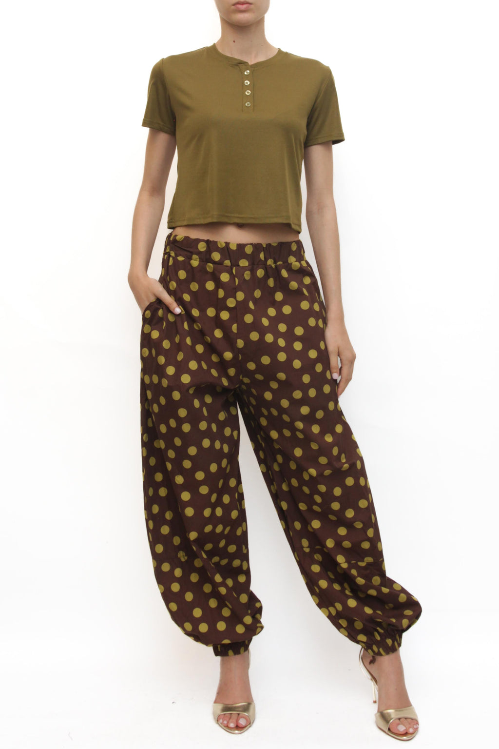 LEVH - Pantalone Platora - Marrone pois pistacchio