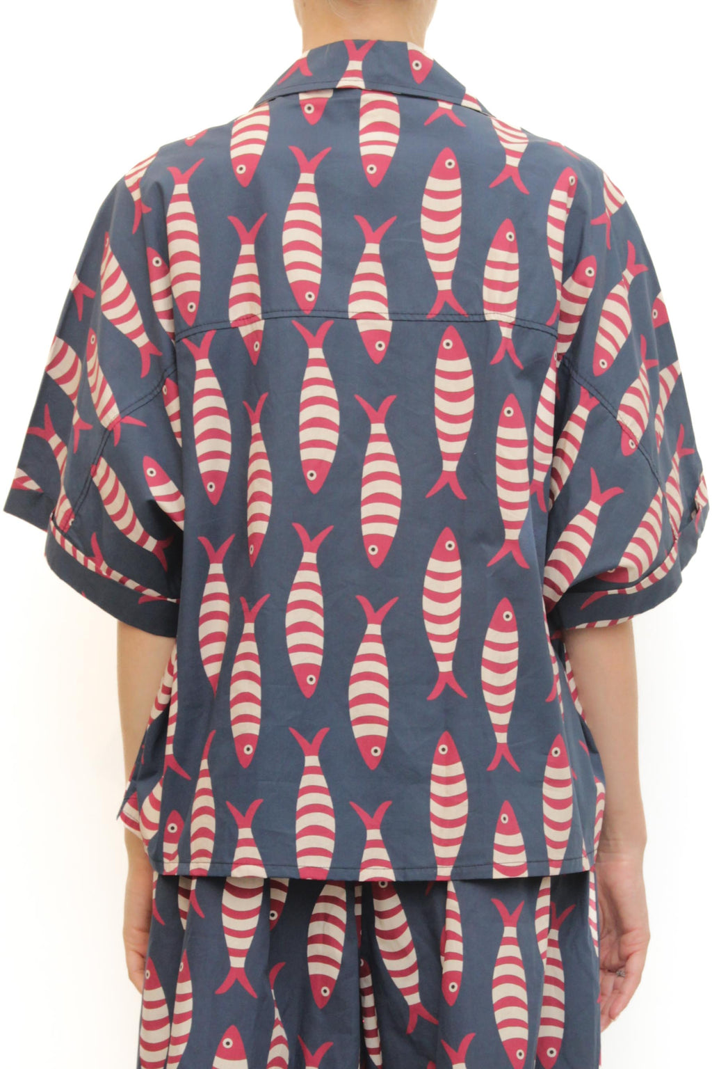LEVH - Camicia Cristiana - Fantasia pesce blu/rosso