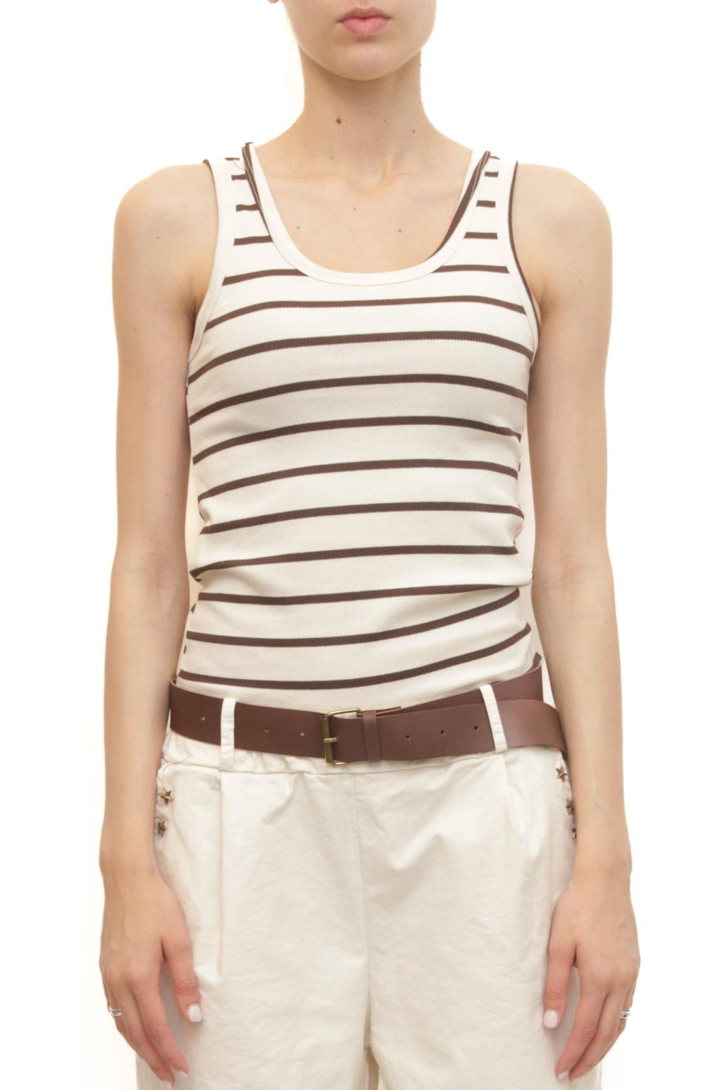 LEVH - Top Trinity - Panna riga marrone