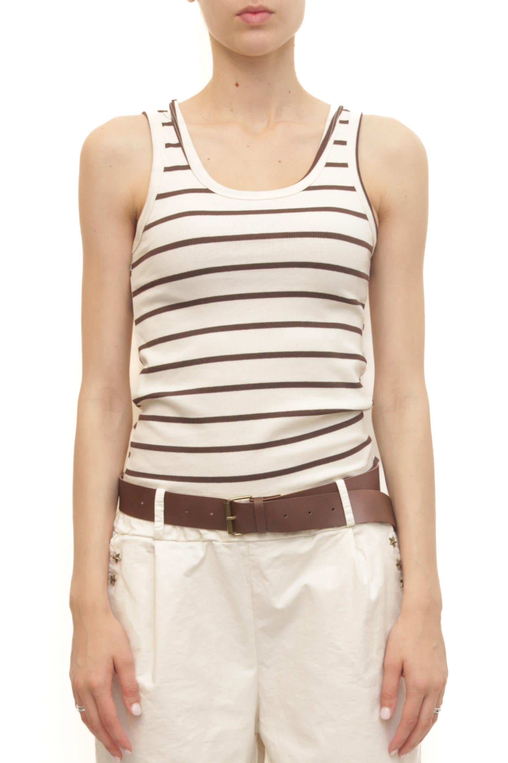 LEVH - Top Trinity - Panna riga marrone
