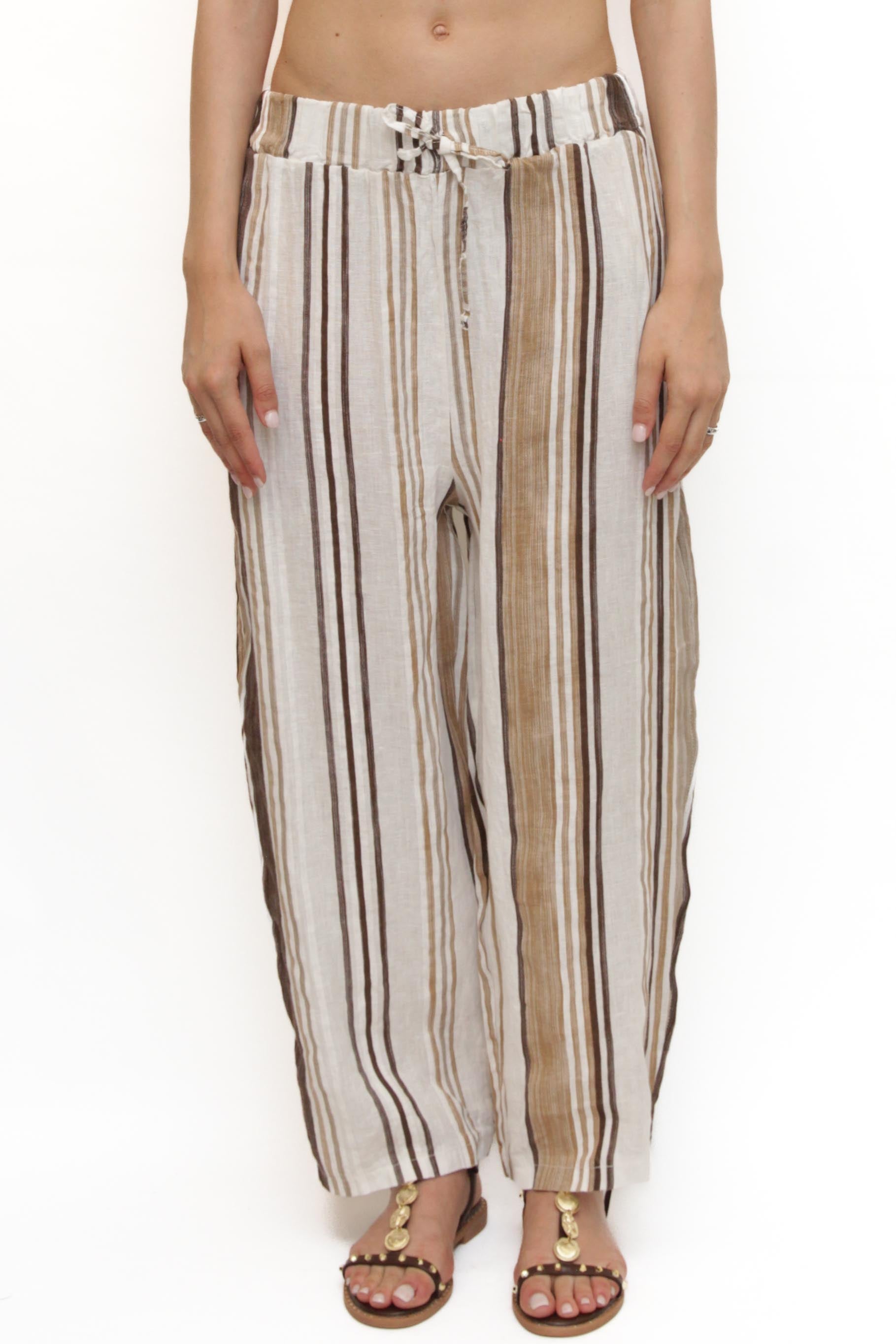 LEVH - Pantalone Primavera - Riga beige/bianco