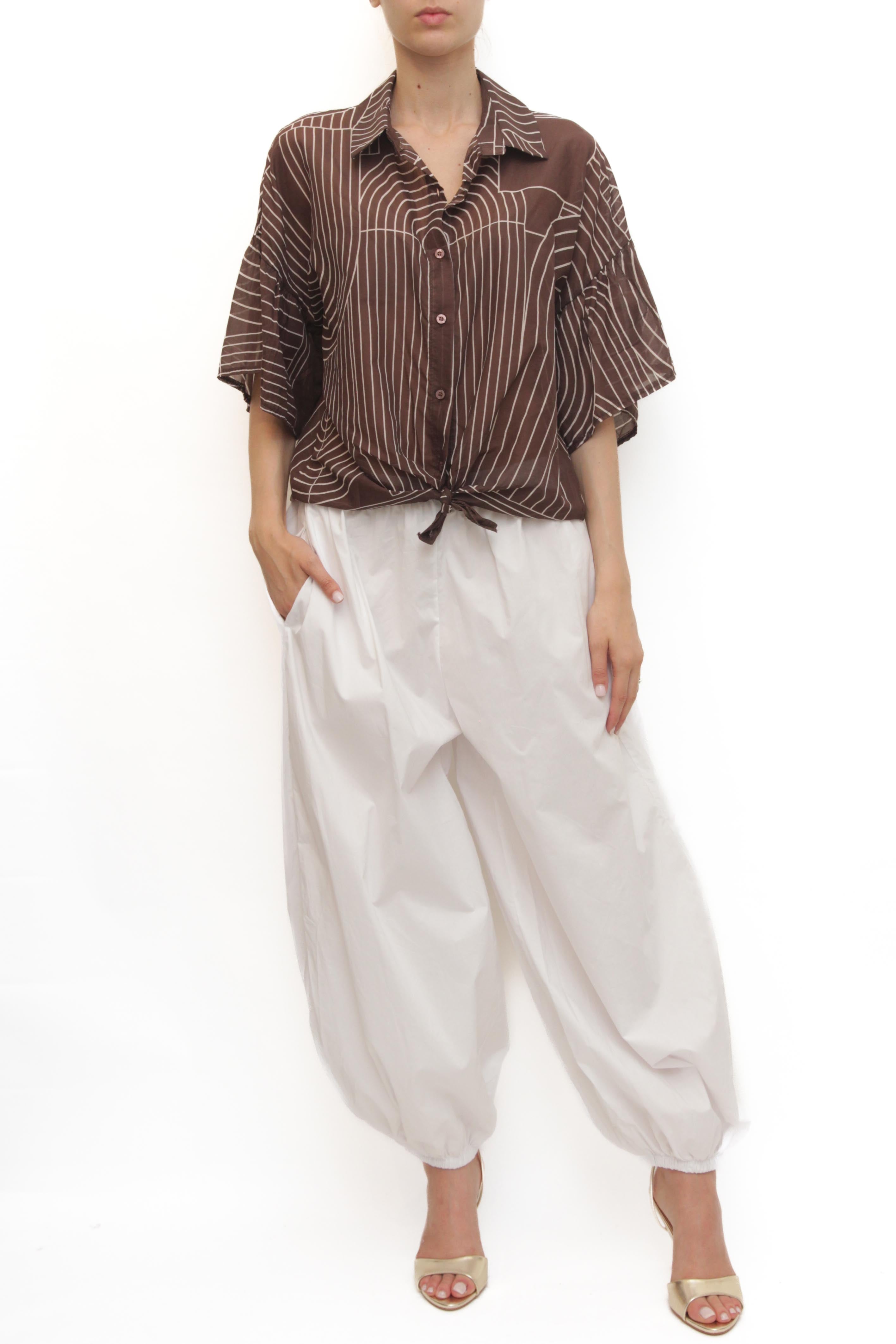 LEVH - Camicia Cusset - Marrone riga panna