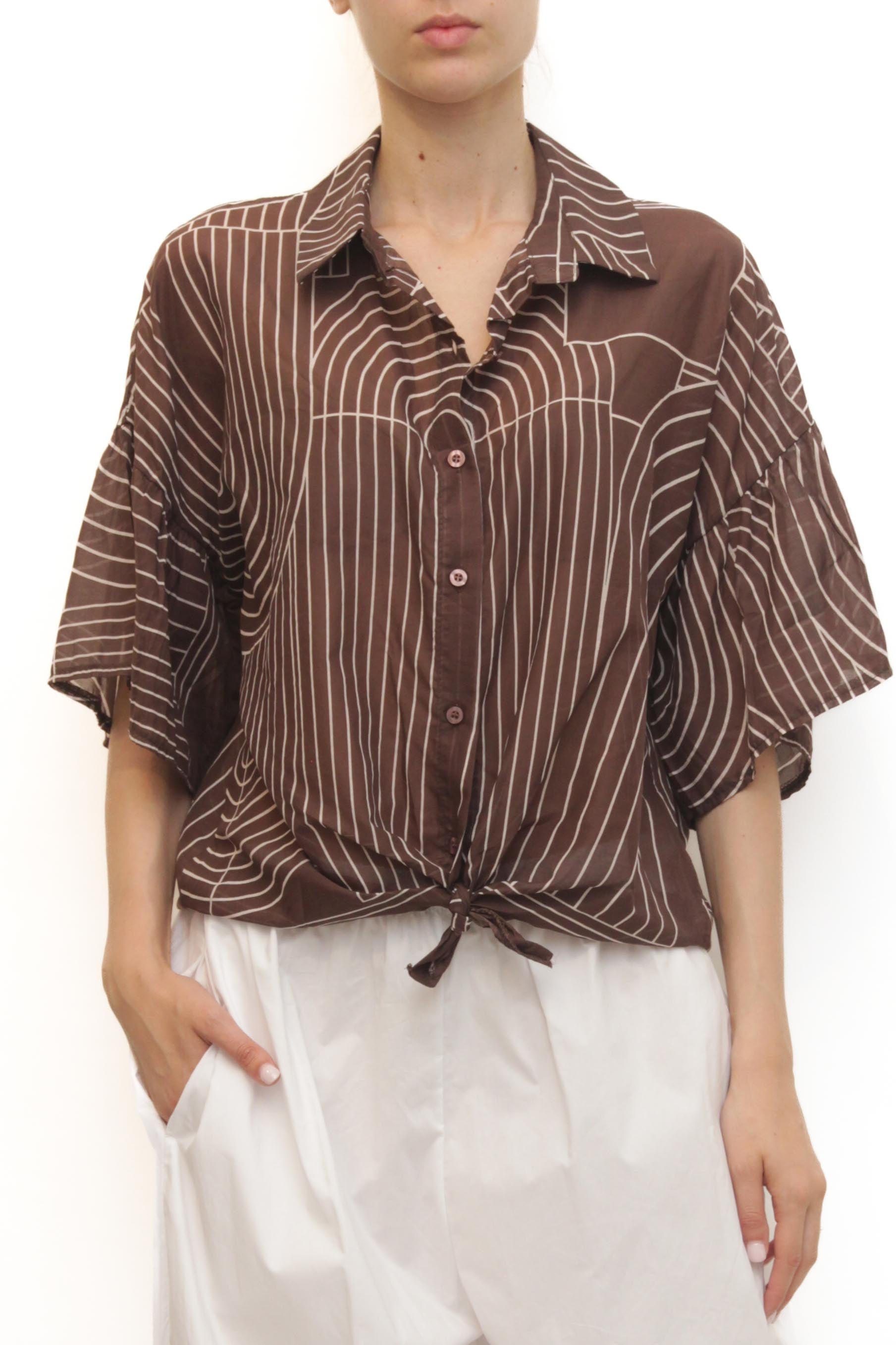 LEVH - Camicia Cusset - Marrone riga panna