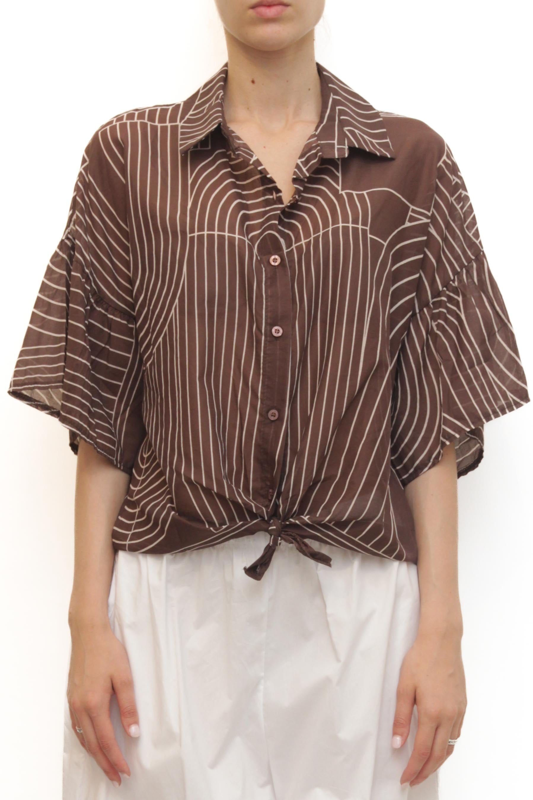 LEVH - Camicia Cusset - Marrone riga panna