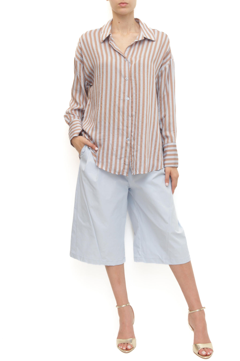 LEVH - Camicia Cleofe - RIGA BEIGE/CELESTE