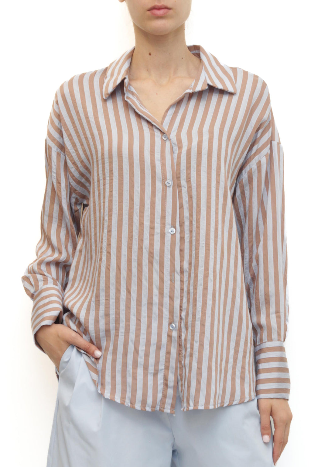 LEVH - Camicia Cleofe - RIGA BEIGE/CELESTE