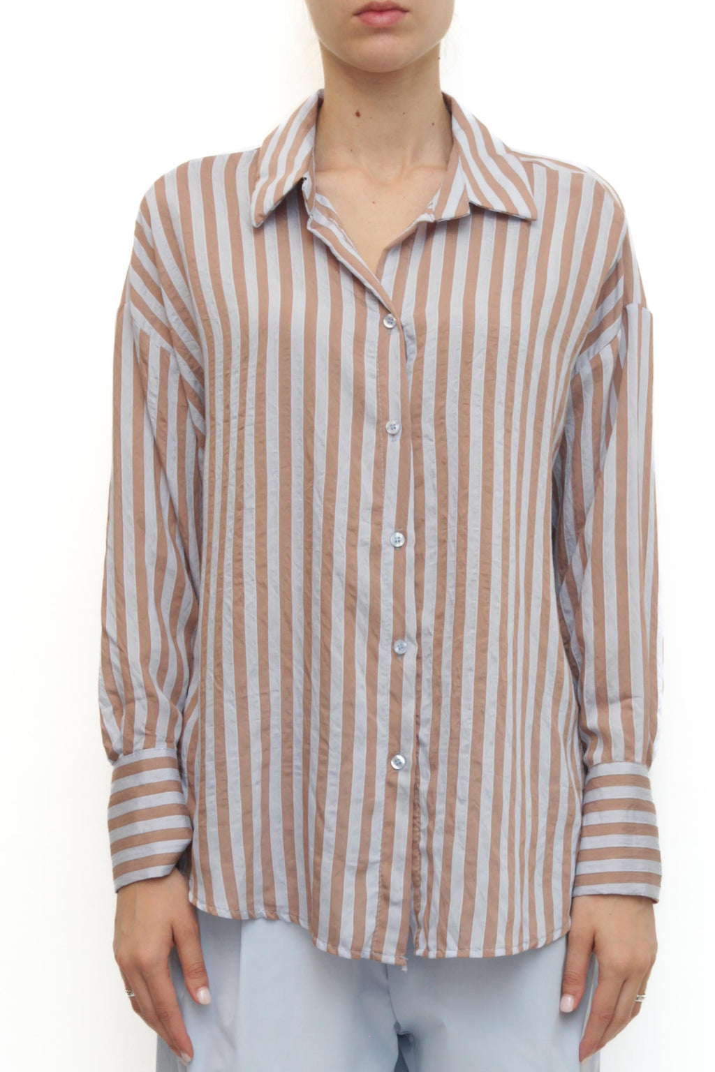 LEVH - Camicia Cleofe - RIGA BEIGE/CELESTE