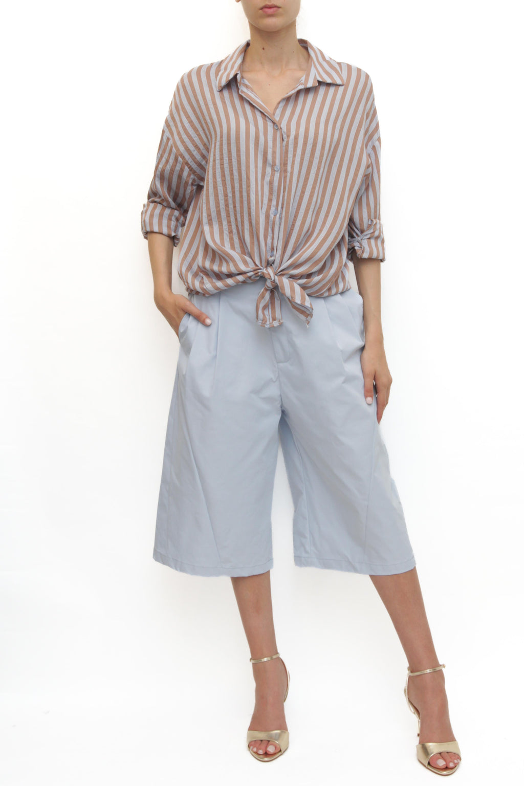 LEVH - Camicia Cleofe - RIGA BEIGE/CELESTE