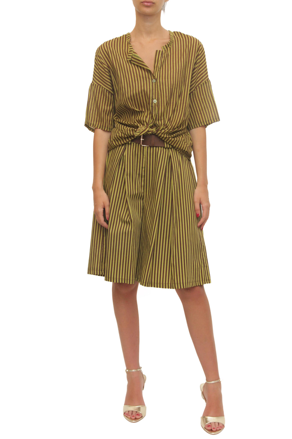LEVH - Camicia Clemency - Riga pistacchio/marrone