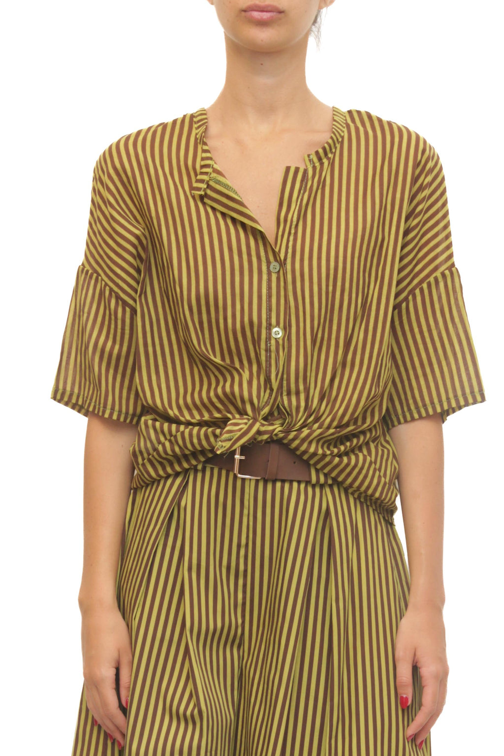 LEVH - Camicia Clemency - Riga pistacchio/marrone