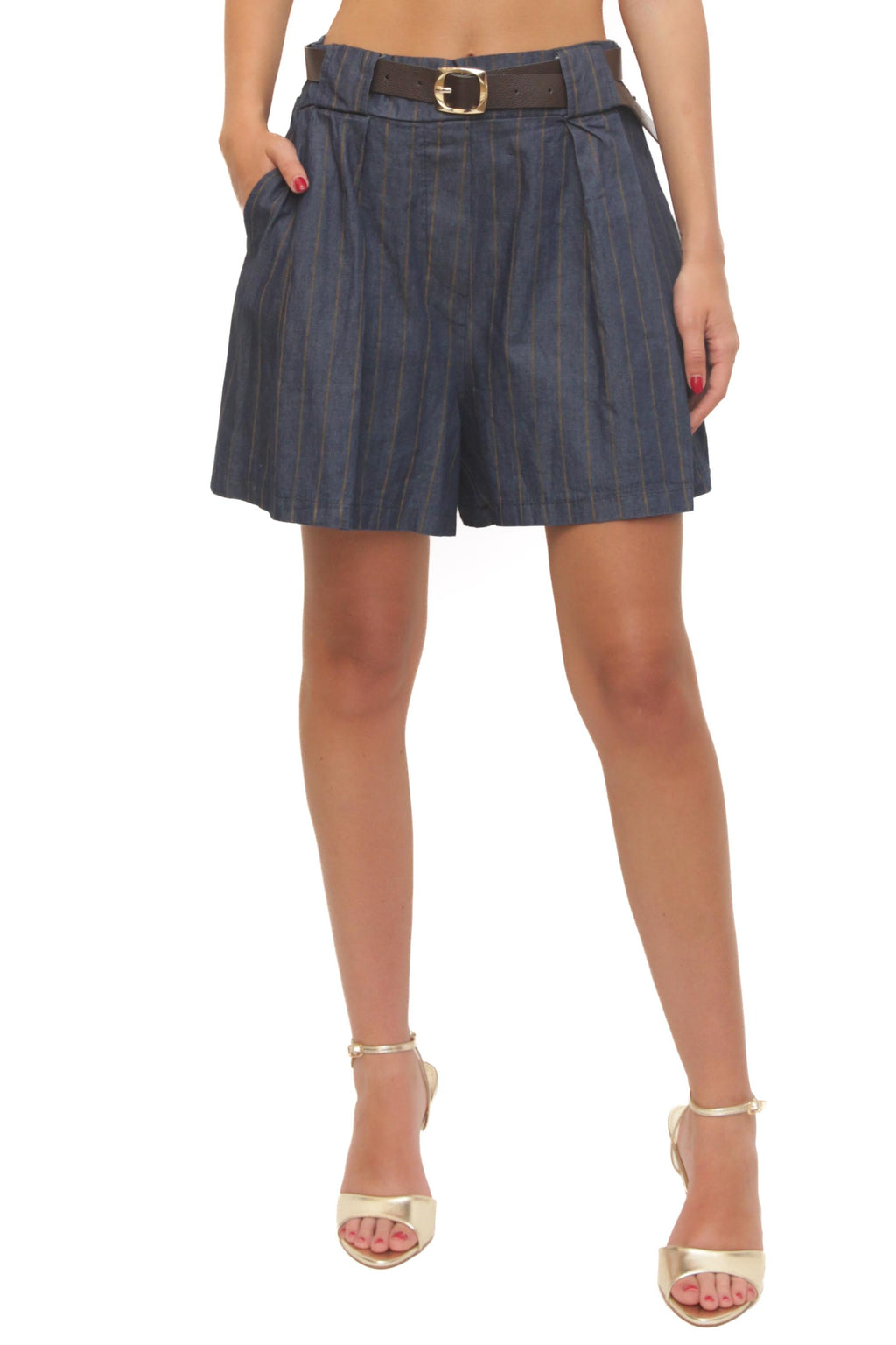 LEVH - Shorts Sharla - Blu riga marrone
