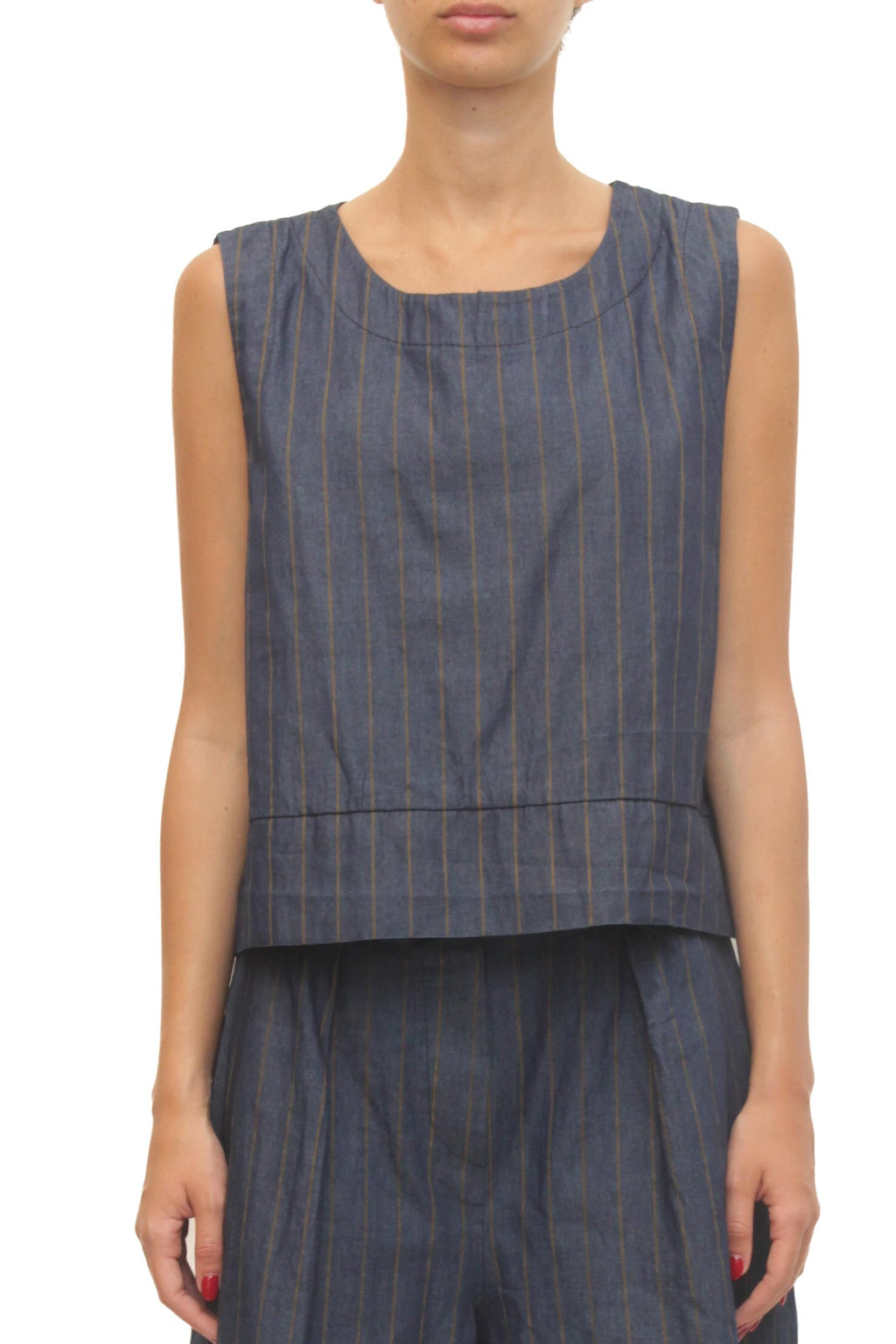 LEVH - Top Tanika - Blu riga marrone
