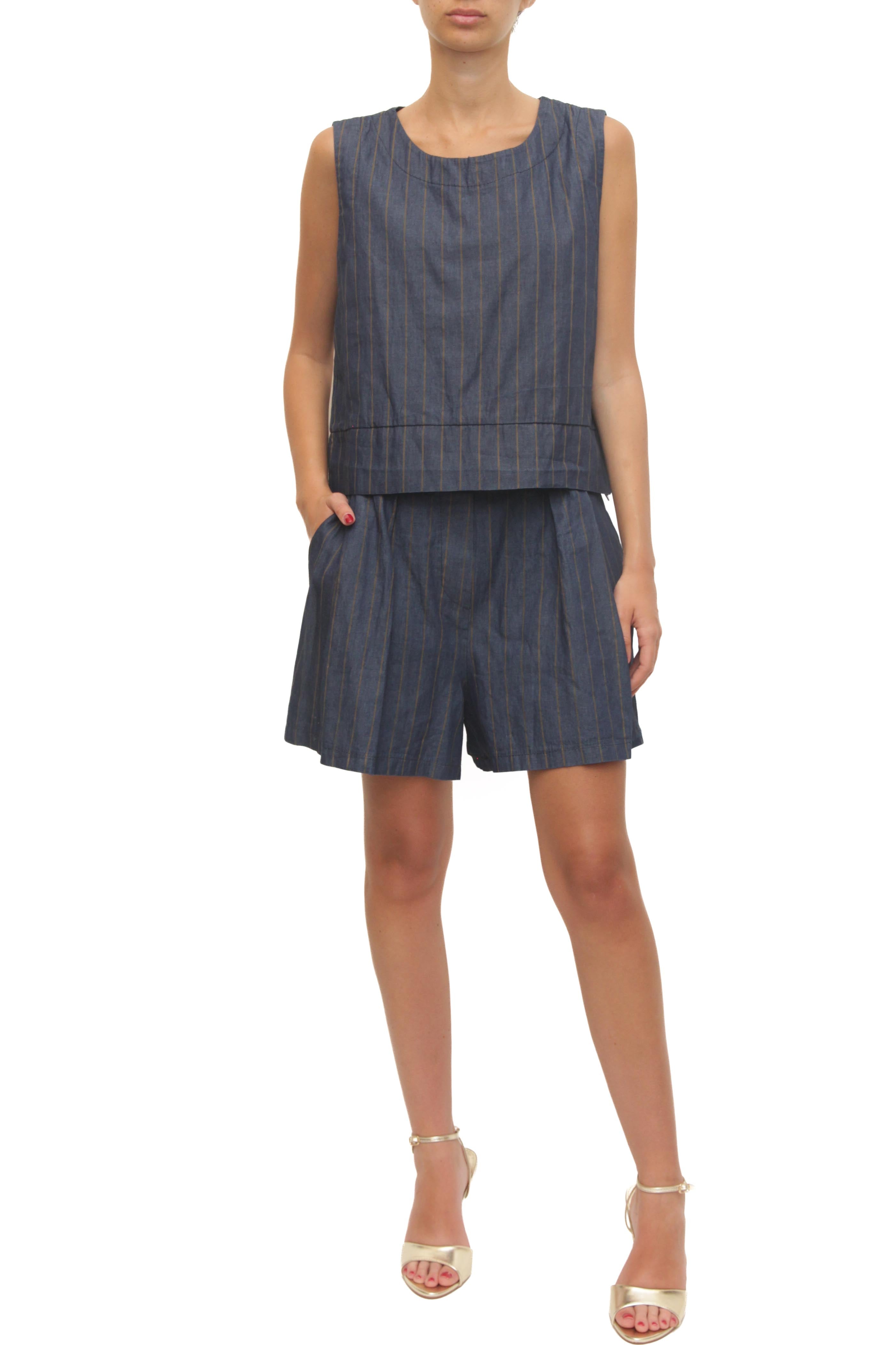 LEVH - Top Tanika - Blu riga marrone