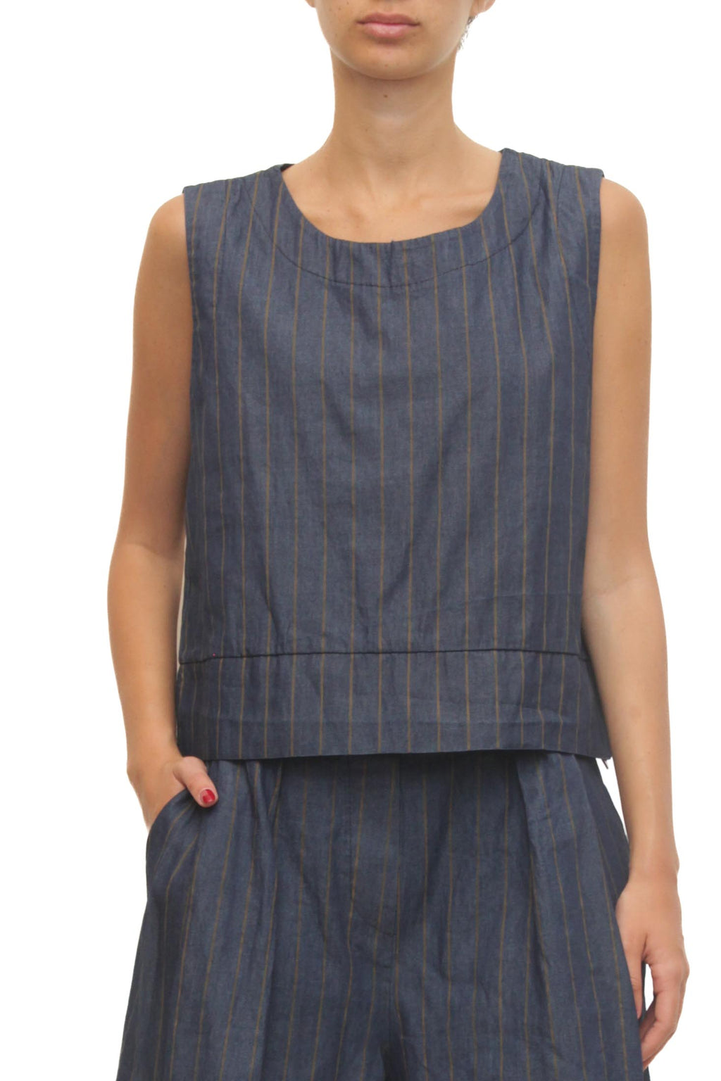 LEVH - Top Tanika - Blu riga marrone