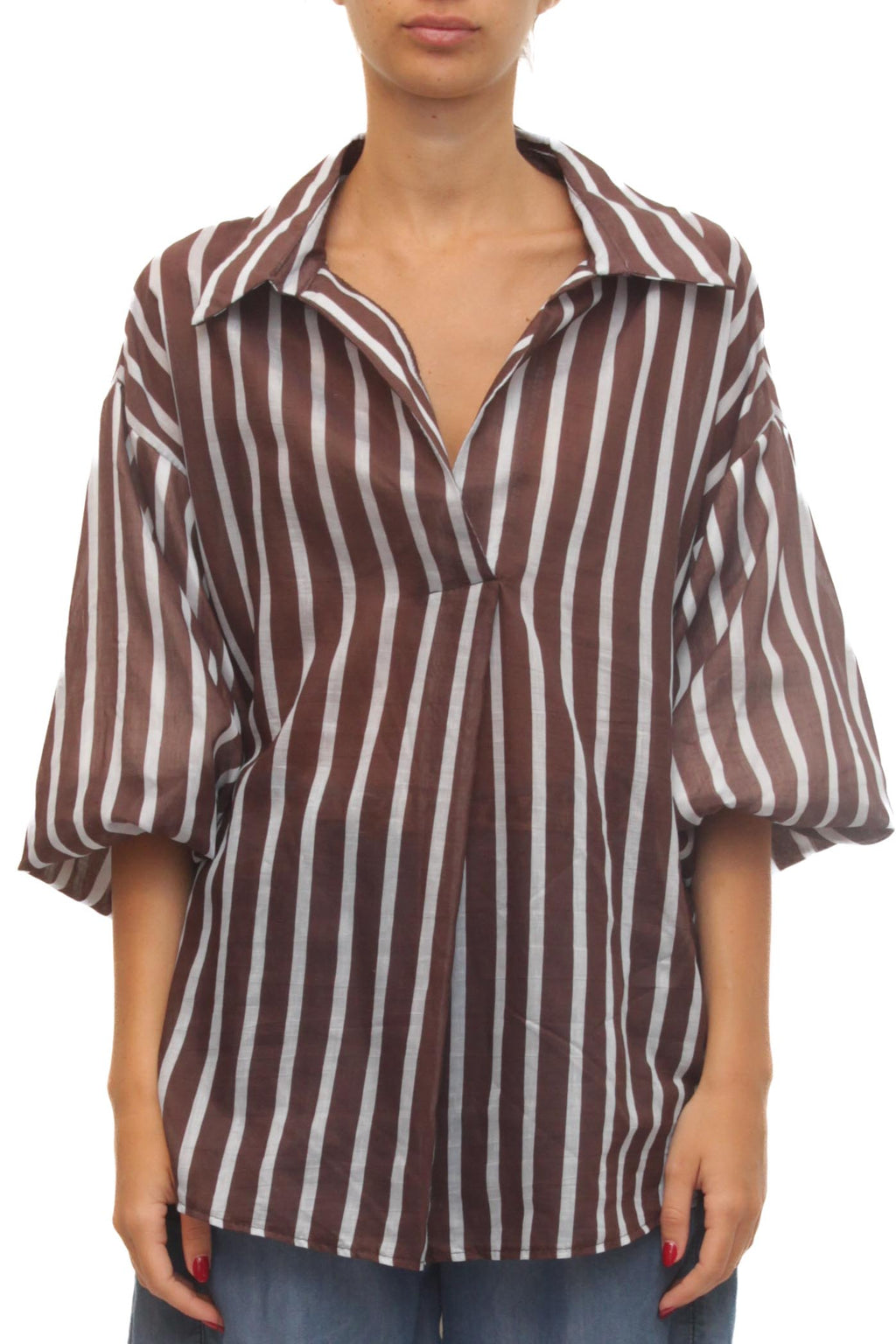 LEVH - Blusa Bénédicte - Riga marrone/celeste