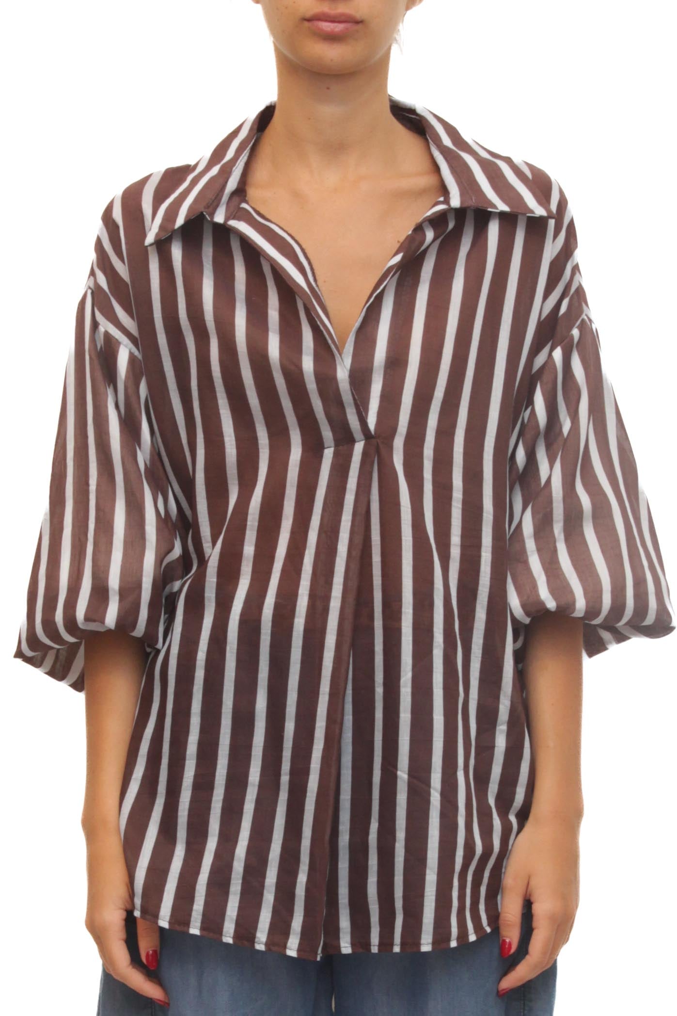 LEVH - Blusa Bénédicte - Riga marrone/celeste