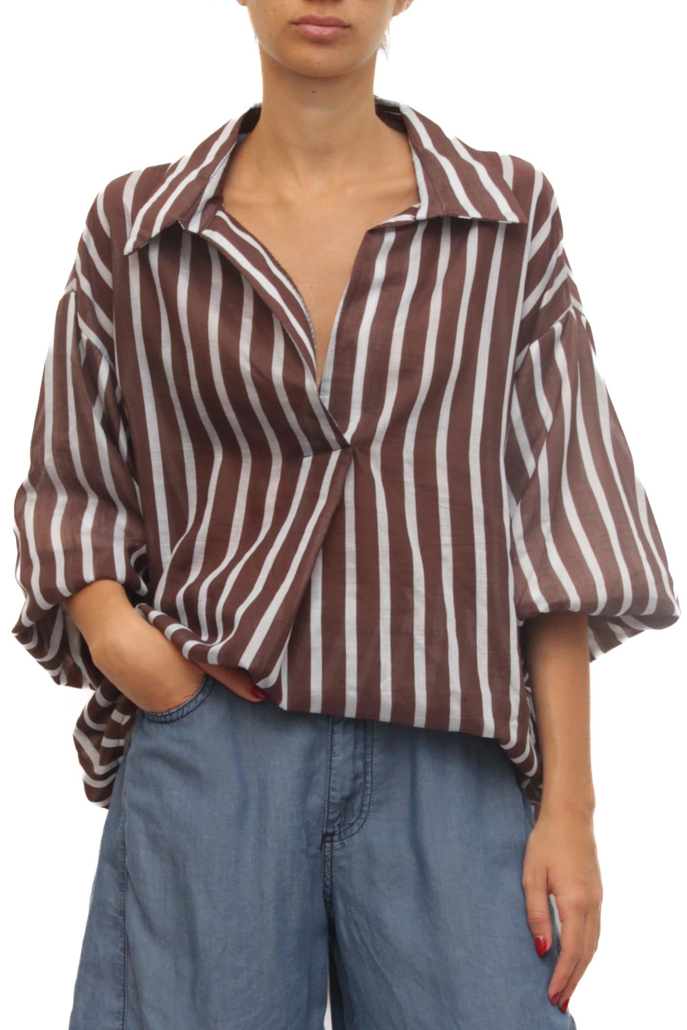 LEVH - Blusa Bénédicte - Riga marrone/celeste