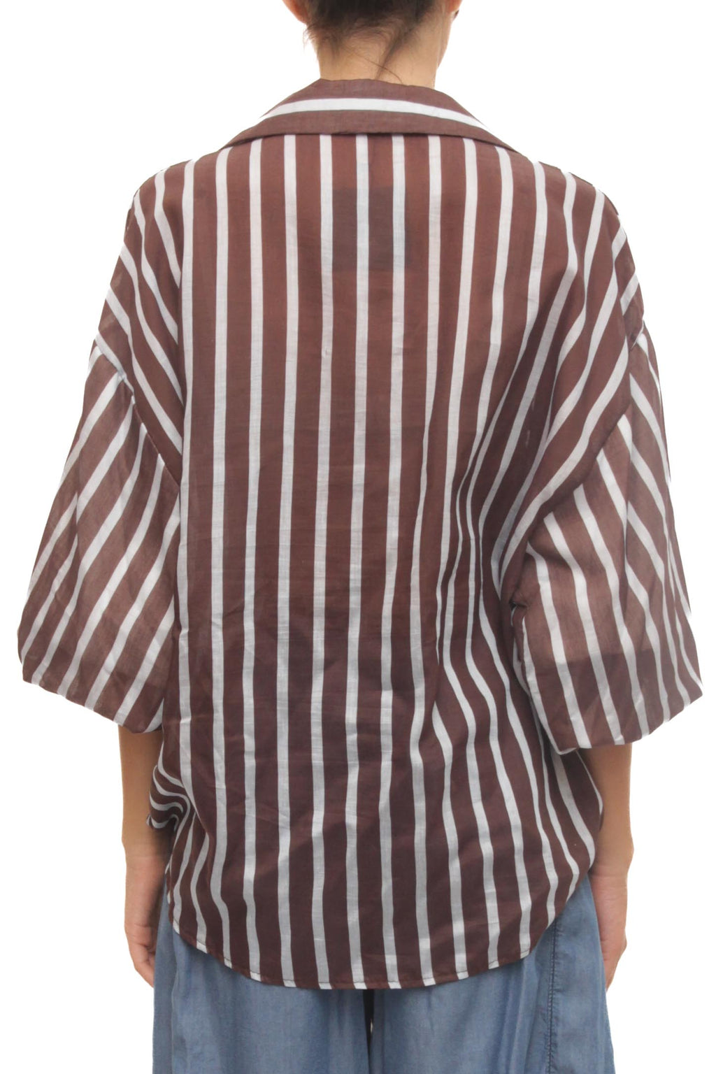 LEVH - Blusa Bénédicte - Riga marrone/celeste