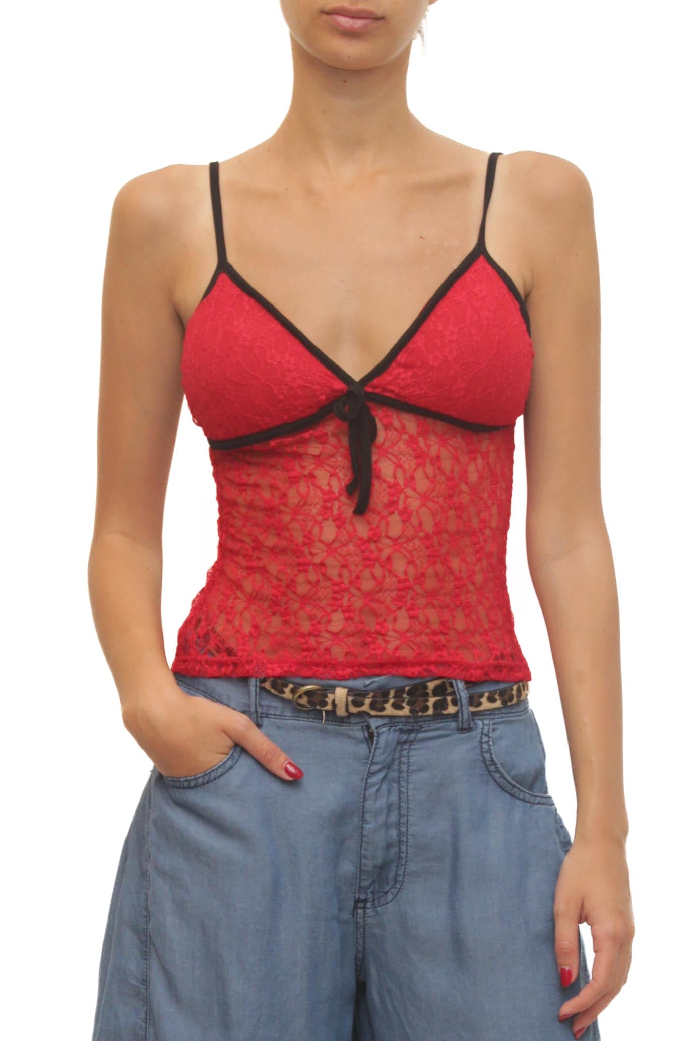 LEVH - Top Trisha - ROSSO riga NERO
