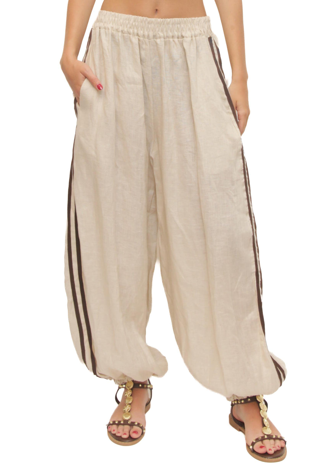 LEVH - Pantalone Pritha - Beige banda marrone