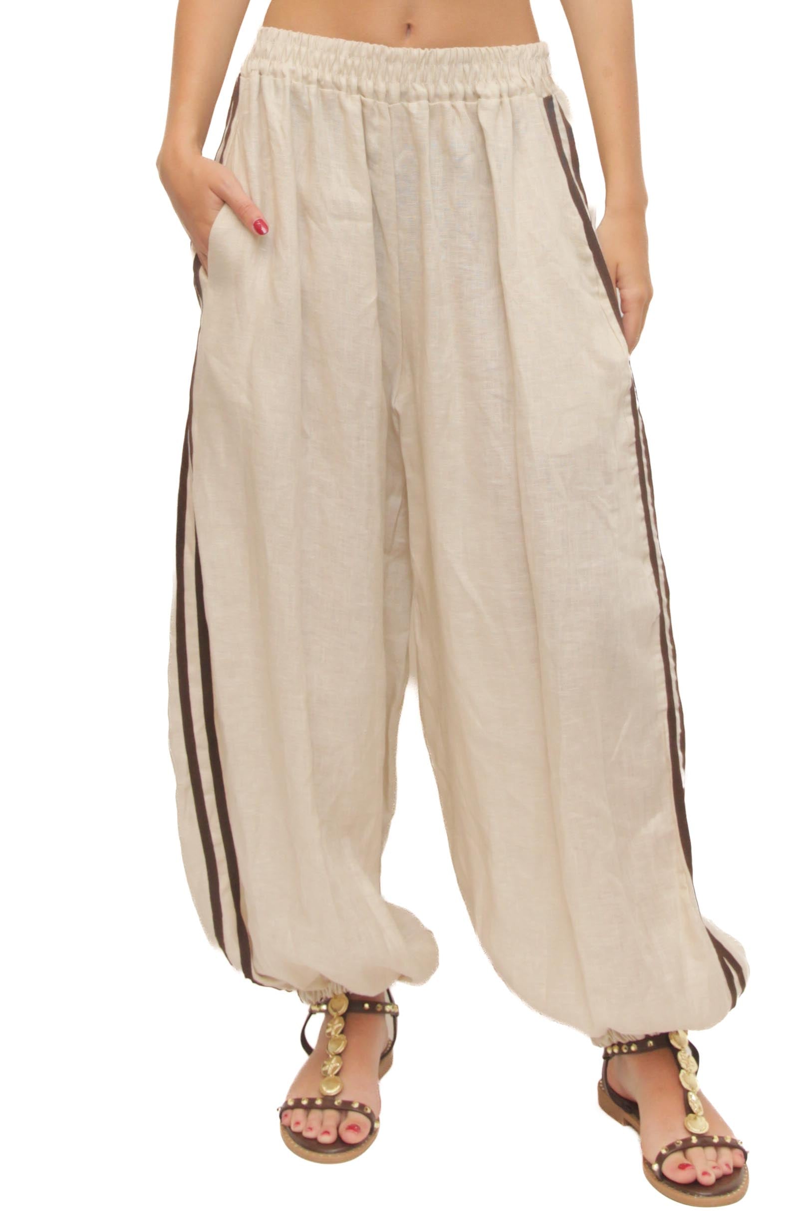 LEVH - Pantalone Pritha - Beige banda marrone