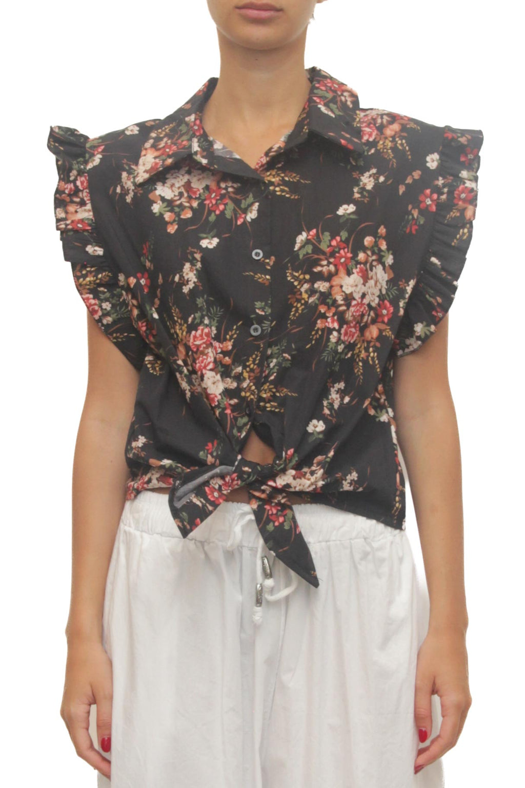 LEVH - Camicia Carlita - Nero fiori rosa