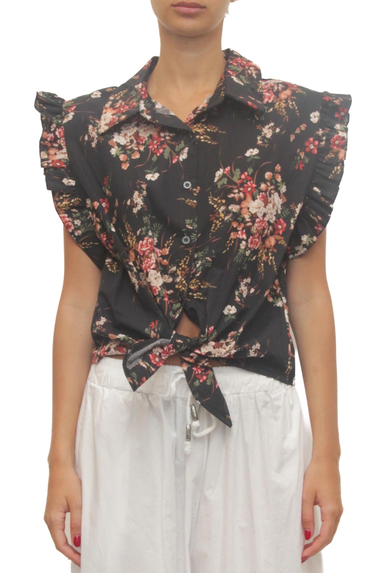 LEVH - Camicia Carlita - Nero fiori rosa