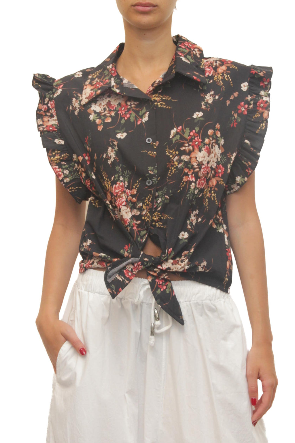 LEVH - Camicia Carlita - Nero fiori rosa